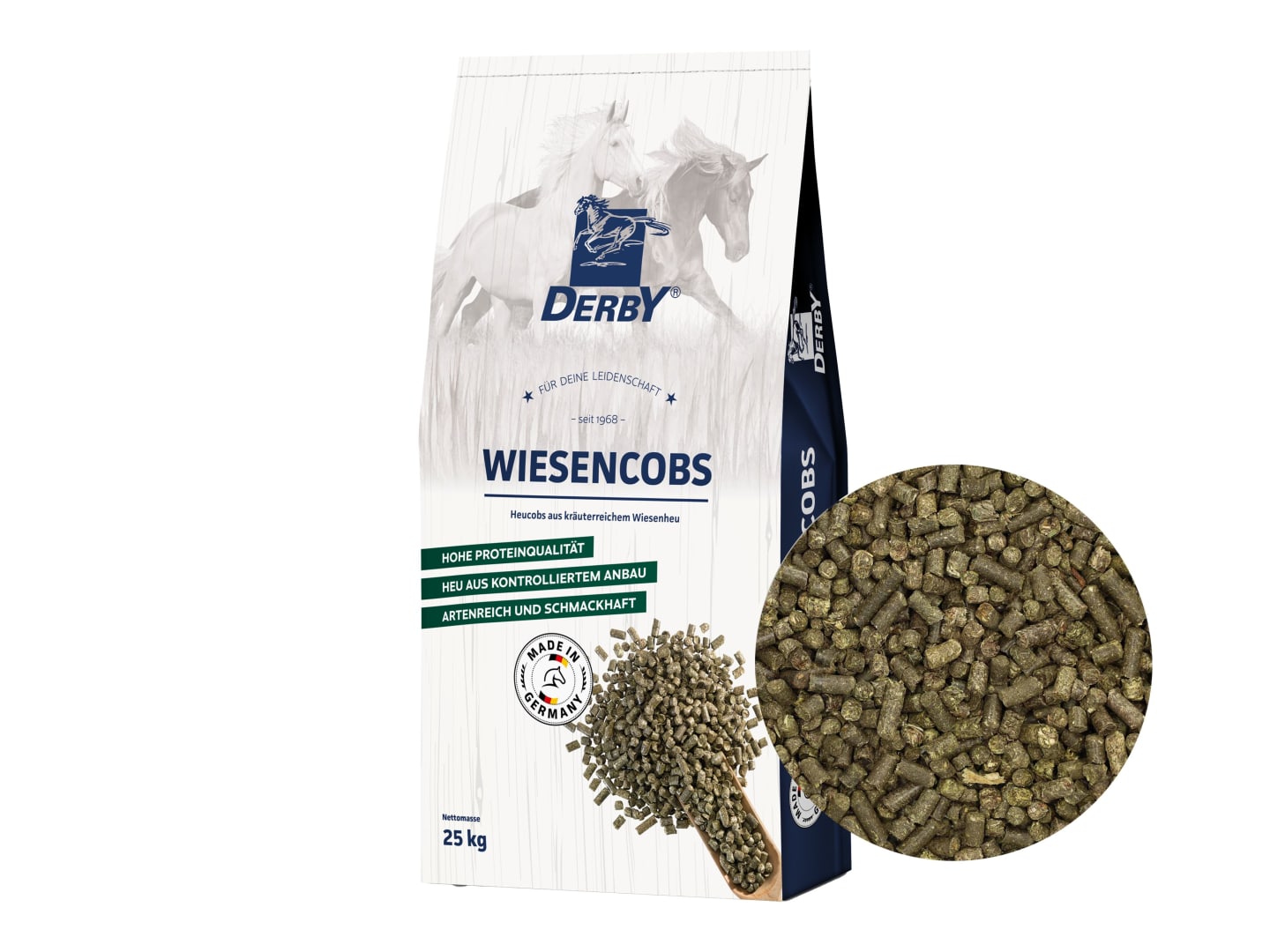 DERBY® Wiesencobs eiweiß- und staubarmer Heuersatz für Pferde zum Einweichen Cobs 25 kg Sack