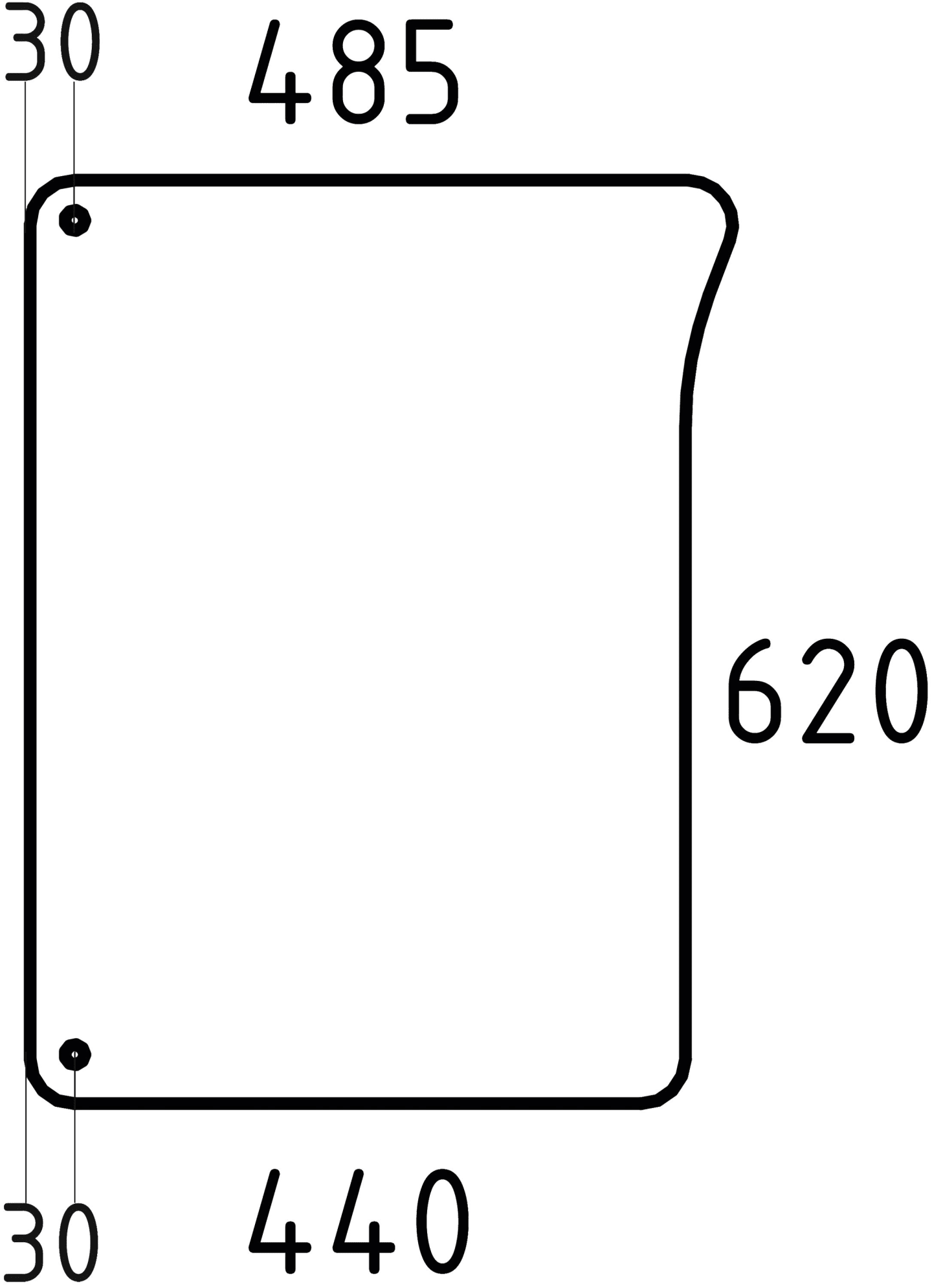 Frontscheibe grün, unten rechts, für Traktor John Deere 6000, 6010 – bis Kabine Nr. 223897