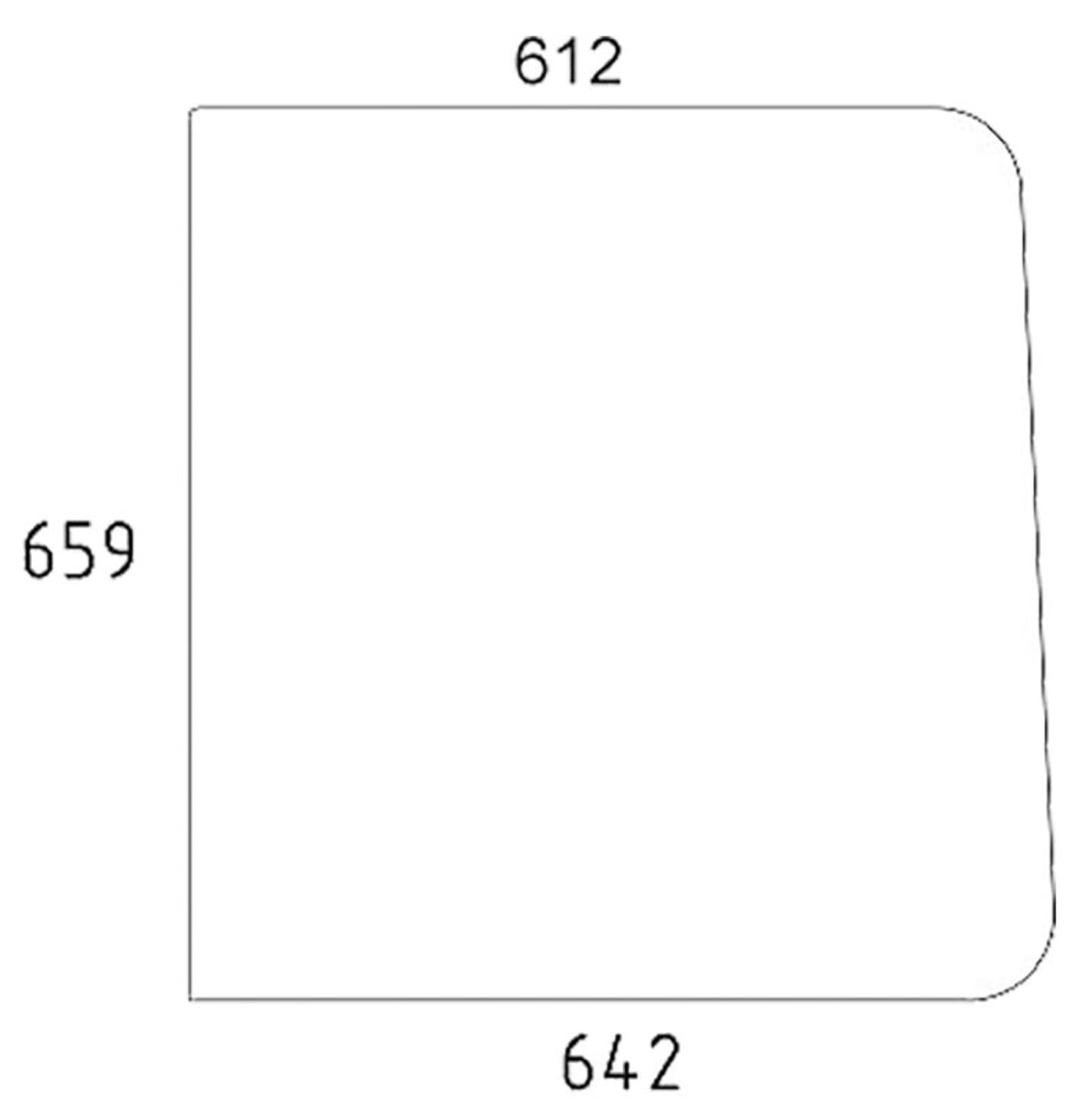 Seitenscheibe 612/642 x 659 x 5 mm klar, fest, für Traktor Mercedez-Benz MB-Trac - Cleff