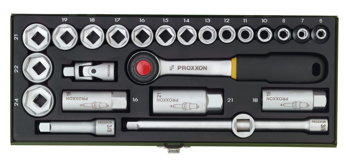 Proxxon Kompaktsatz mit 3/8"–Ratsche 24-teilig