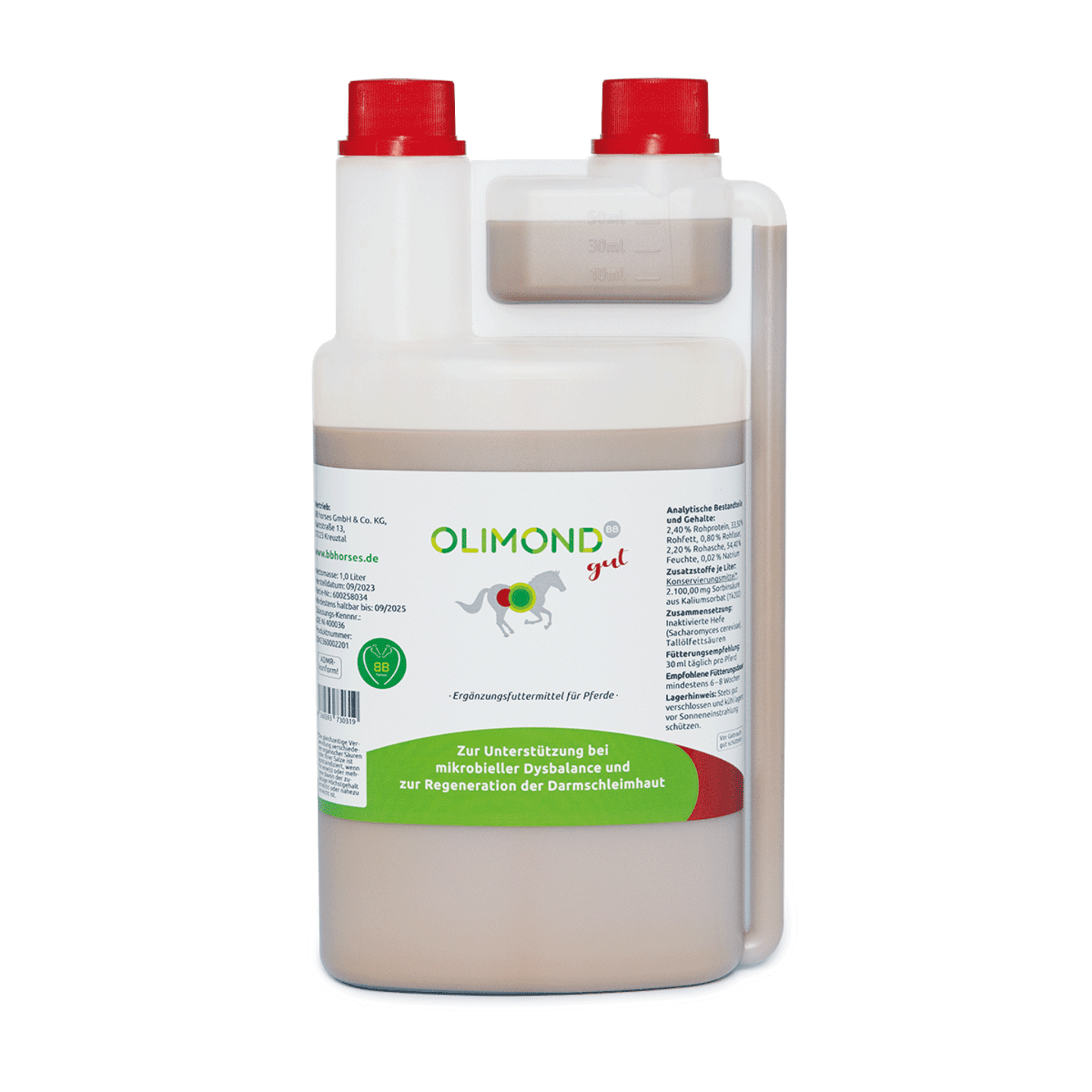 Olimond BB Gut mit Wirkstoffen für die Darmschleimhaut von Pferden 1 l Flasche