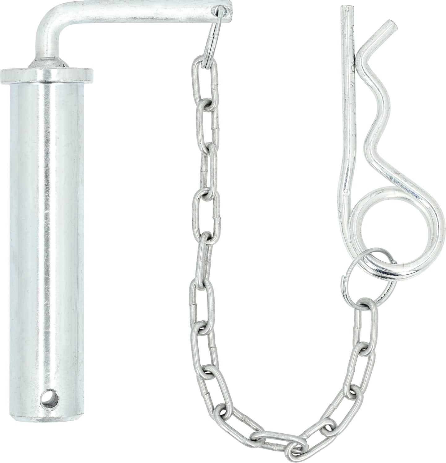 Anhängebolzen mit Kette und Federstecker, doppelt gebogen, C 135 mm