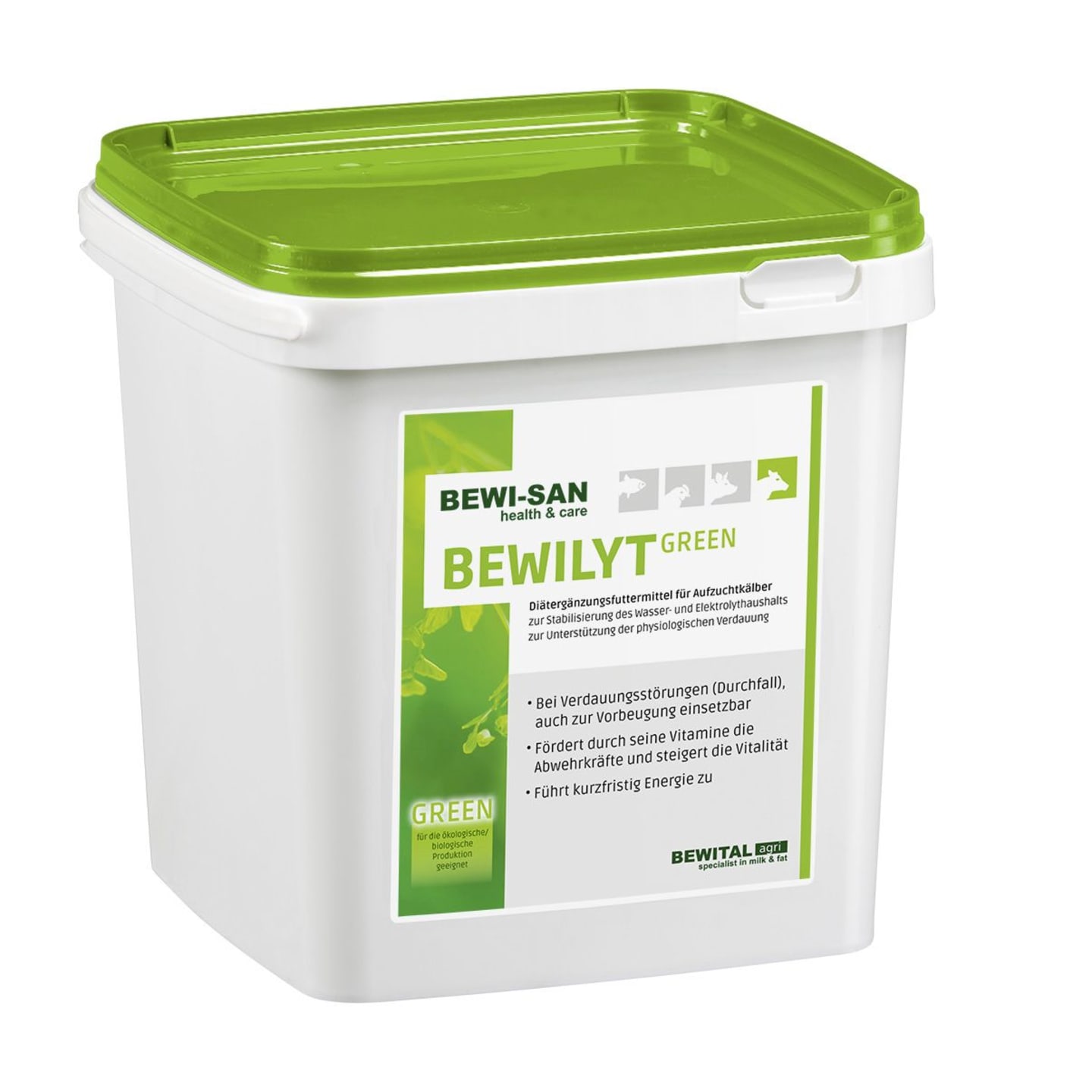 BEWI-SAN Bewilyt Green 3 kg Eimer zur Stabilisierung des Wasser-und Elektrolythaushalts und zur Unterstützung der physiologischen Verdauung von Kälbern und Ferkel Pulver