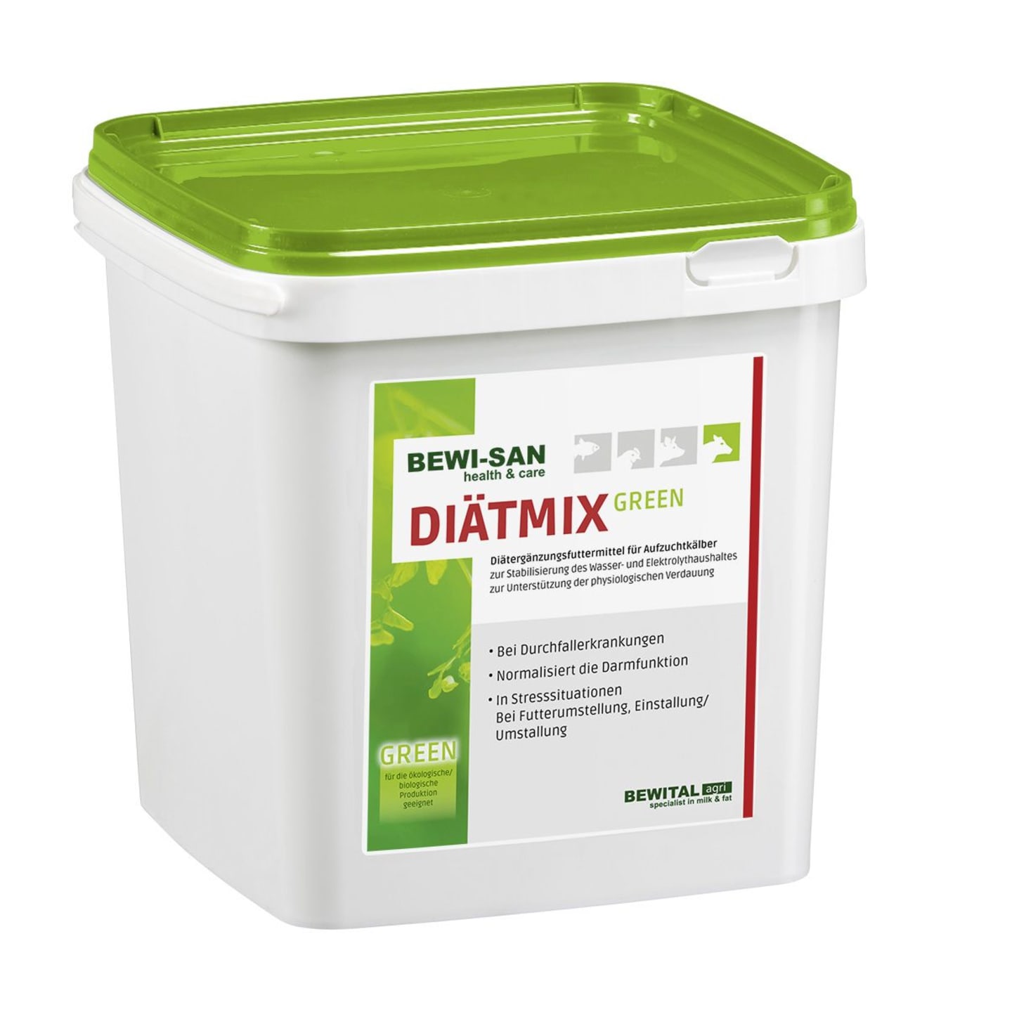 BEWI-SAN Diätmix Green 3 kg Eimer zur Stabilisierung des Wasser-und Elektrolythaushalts und zur Unterstützung der physiologischen Verdauung von Kälbern Pulver