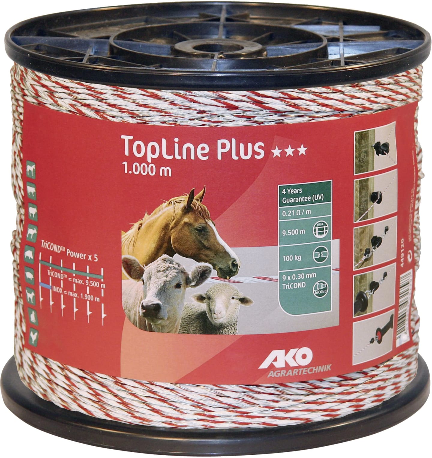 Ako Litze "TopLine plus" weiß; rot 1.000 m, 449120