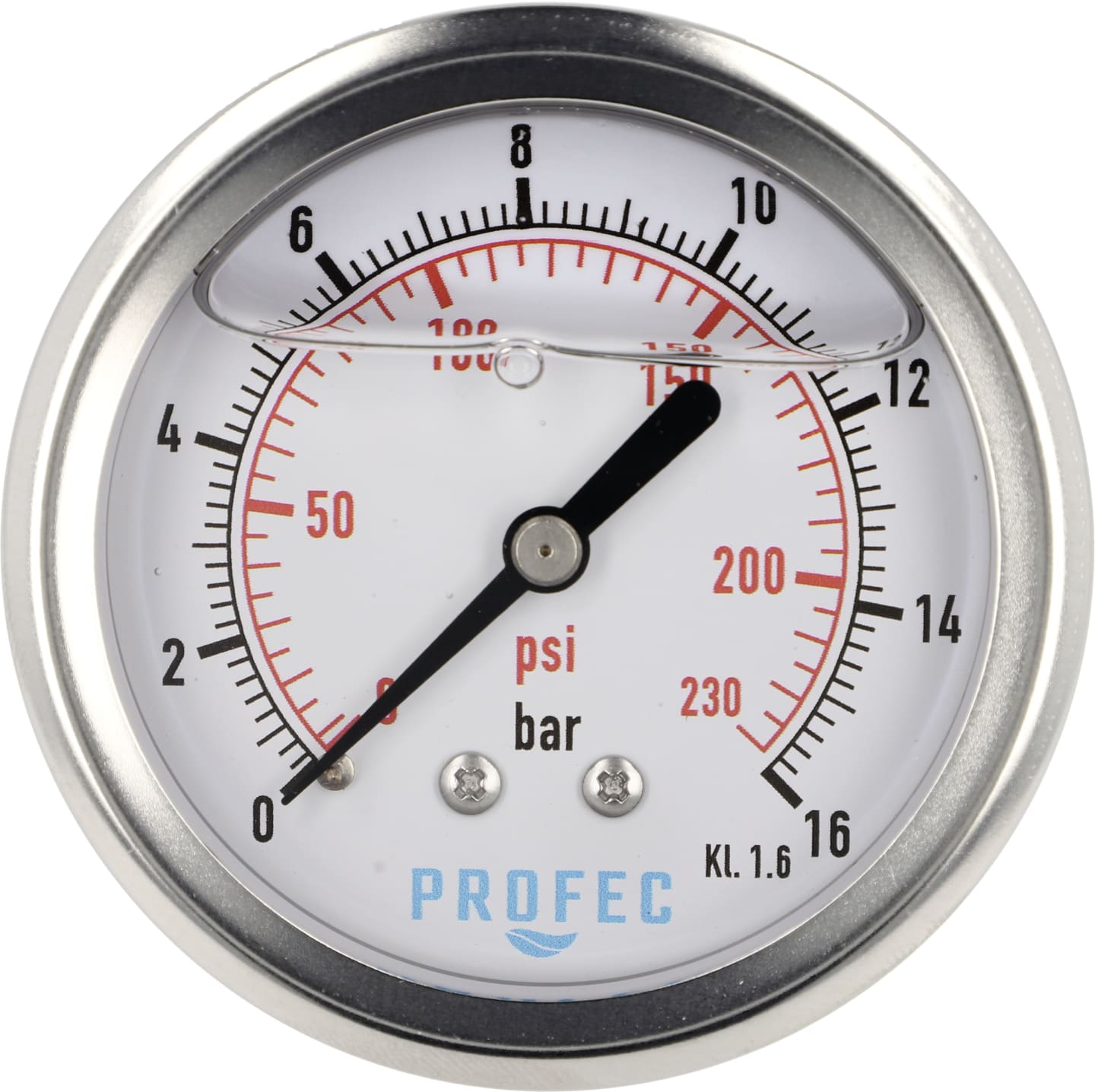 Glyzerin-Manometer 0 bis 16 bar, Anschluss 1/4" AG hinten, Ø außen 63 mm