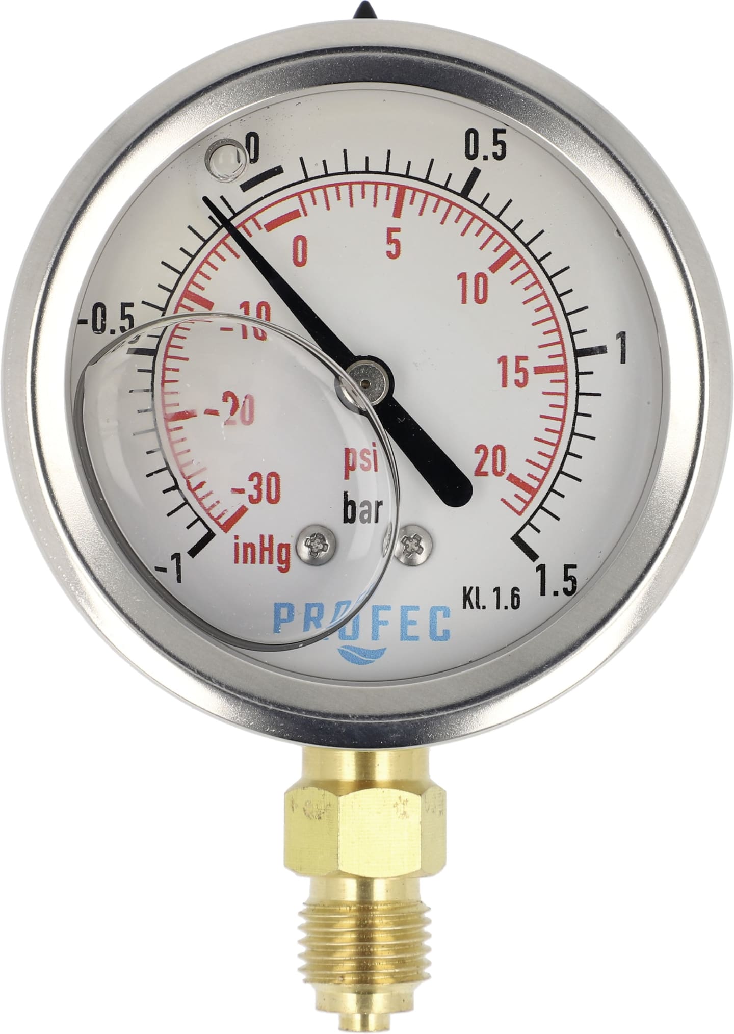 Glyzerin-Manometer -1 bis 1,5 bar, Anschluss 1/4" AG unten, Ø außen 63 mm