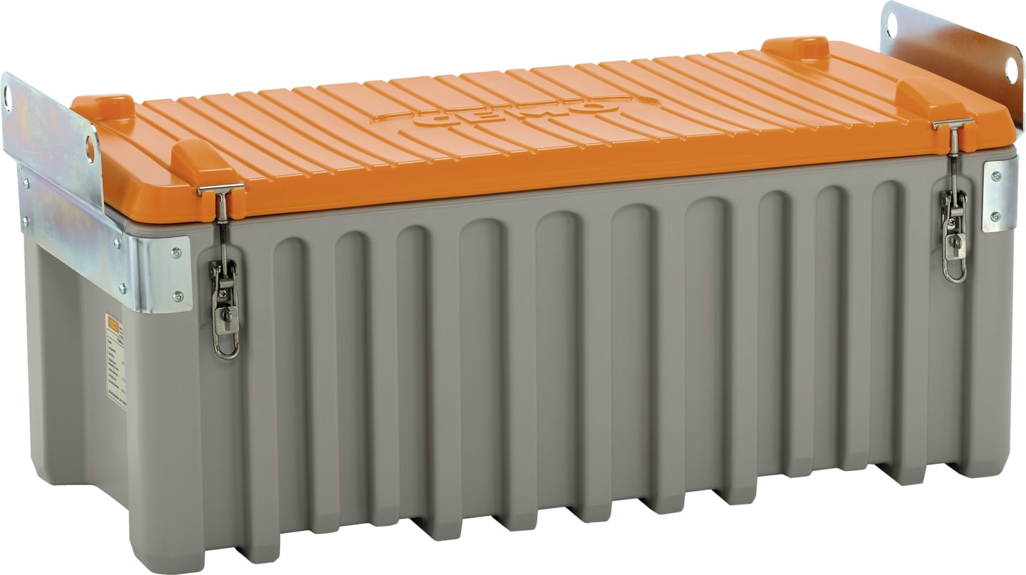 Cemo Werkzeugkiste "CEMbox" 250 l 124 x 57 x 60 cm, mit Kranösen und Krangestell, PE (Polyethylen), grau; orange, 10333