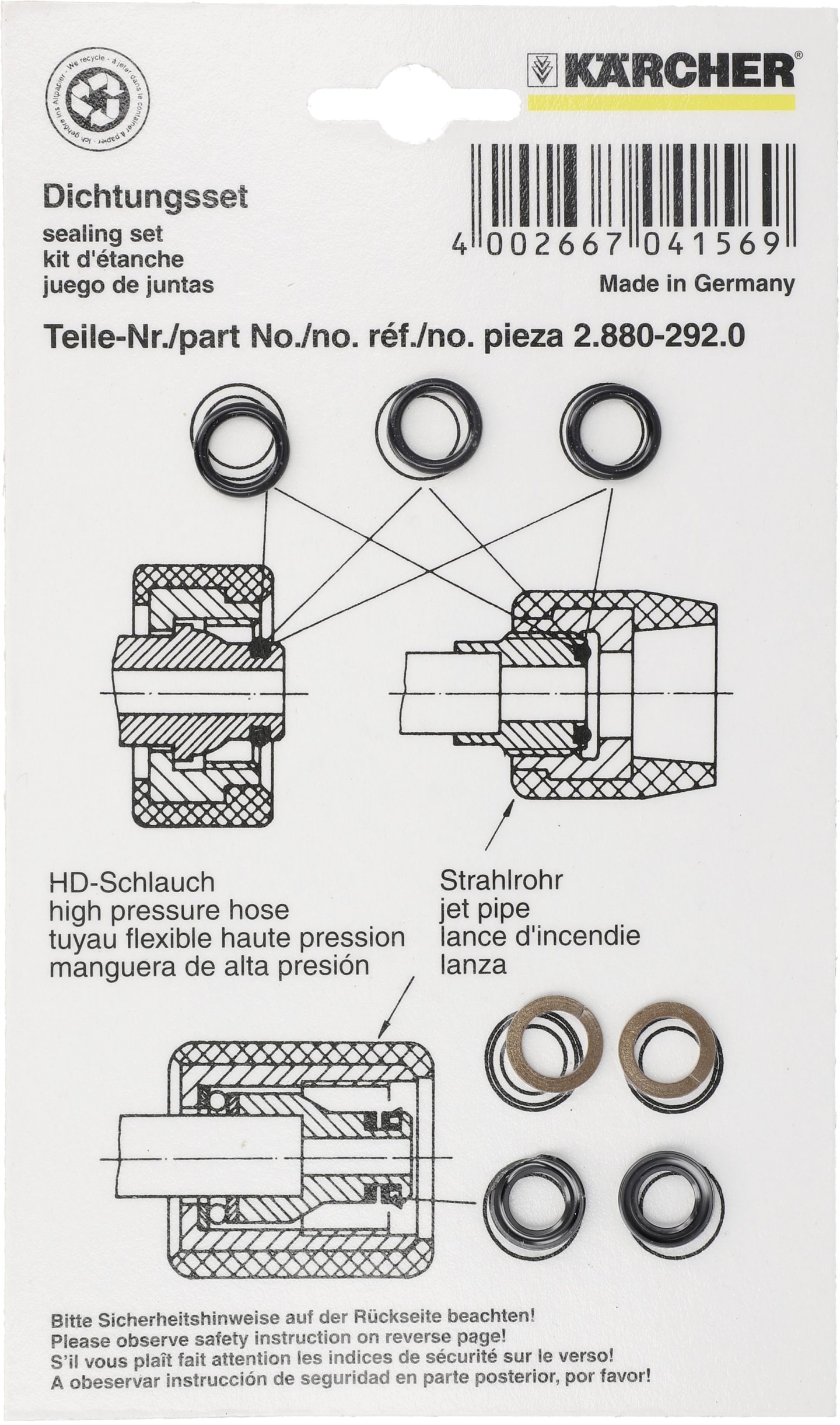 Kärcher® Dichtungssatz für Hochdruckreiniger mit drehbaren Strahlrohren bis Bj. 16, 2.880-292.0