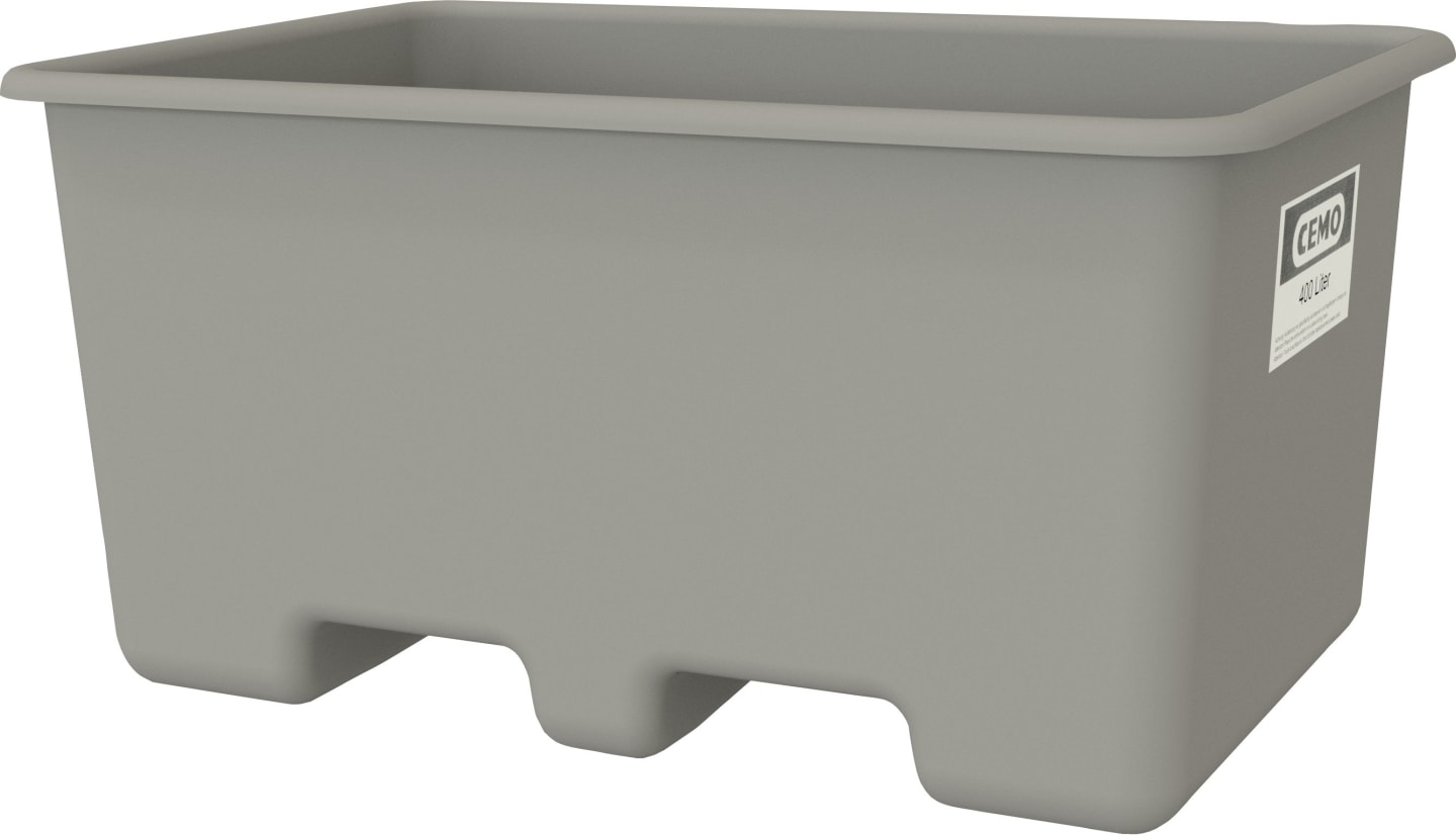 Cemo Transportbehälter 400 l 119 x 79 x 60 cm unterfahrbar, GFK, rechteckig, grau, 10585