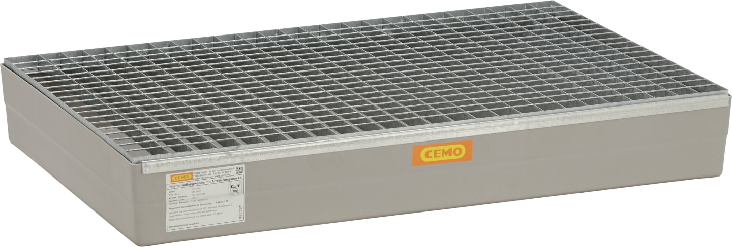 Cemo Auffangwanne 140 l, B x H x T: 120 x 23,5 x 80 cm, Paletten, Arretierungsnocken, Stahlgitterrost, mit Zulassung, 7970