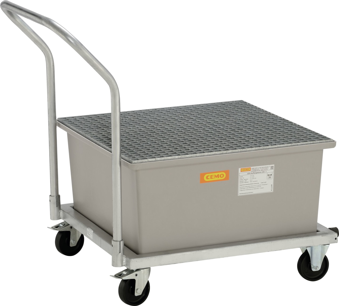 Cemo Auffangwanne mit Fahrwagen aus GFK (glasfaserverstärkter Kunststoff) grau