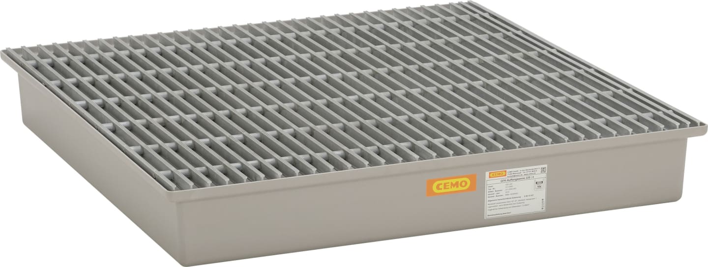 Cemo Auffangwanne 220 l, B x H x T: 128 x 20 x 128 cm, GFK (glasfaserverstärkter Kunststoff), mit GFK-Gitterrost, mit Zulassung, 6943