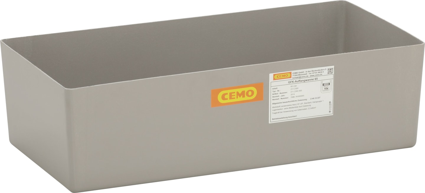 Cemo Auffangwanne 65 l, B x H x T: 82 x 23 x 41 cm, GFK (glasfaserverstärkter Kunststoff), ohne Gitterrost, mit Zulassung, 7086