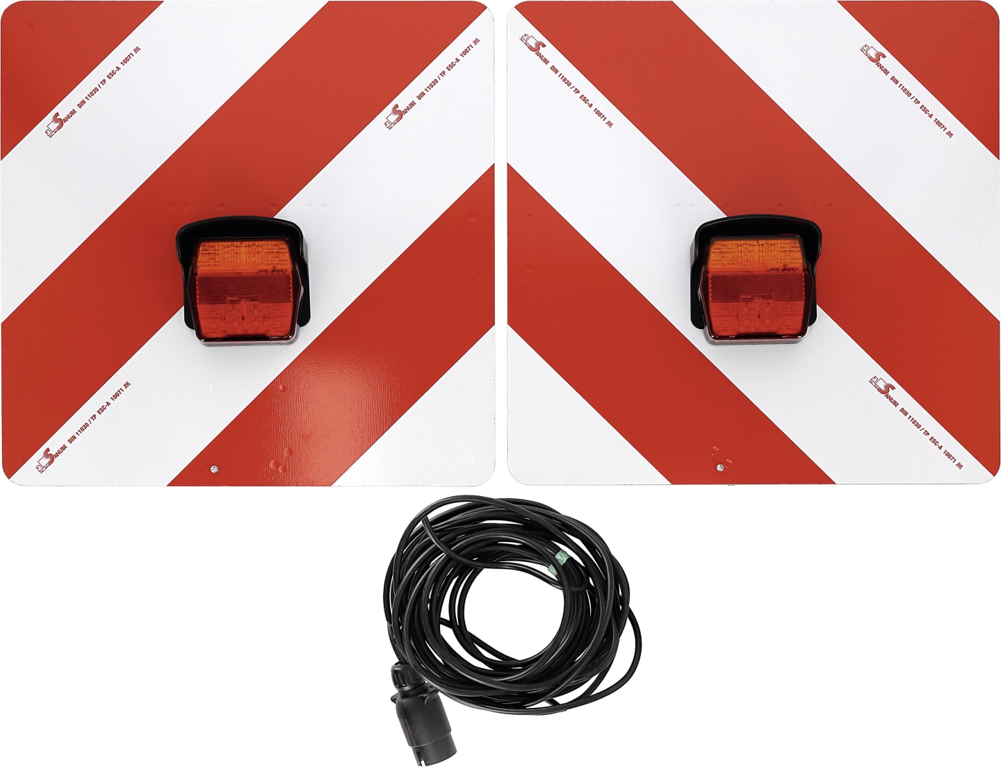 Warntafelsatz "Folie Typ 1" links/rechts 423 x 423 mm rot; weiß, beidseitig, LED-Positions-/Schlussleuchte, Blinkerausfallkontrolle, 7-polig