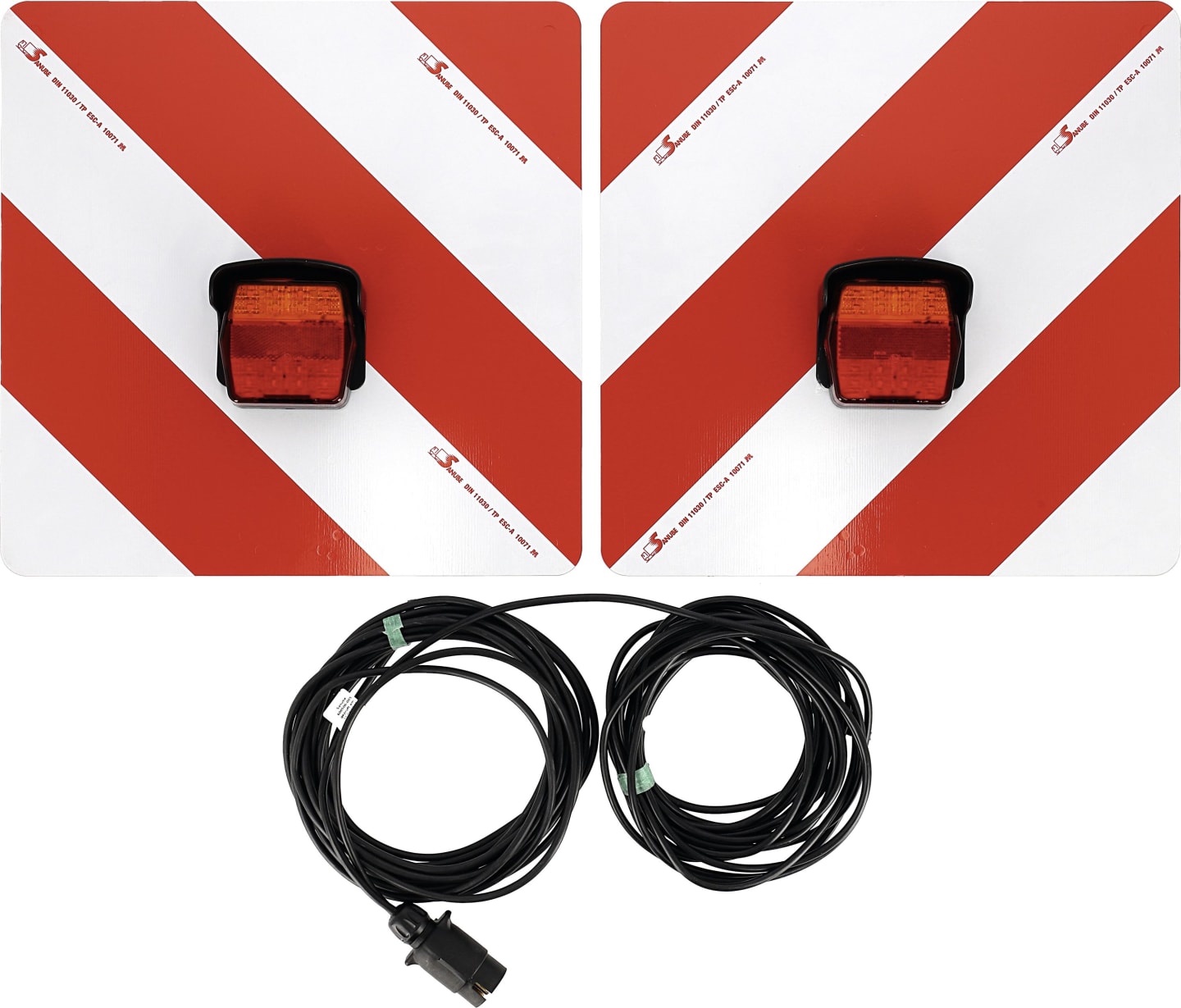 Warntafel "Folie Typ 1" links/rechts 423 x 423 mm rot; weiß, einseitig beklebt, LED-Schlussleuchte "ROM IV", Blinkerausfallkontrolle