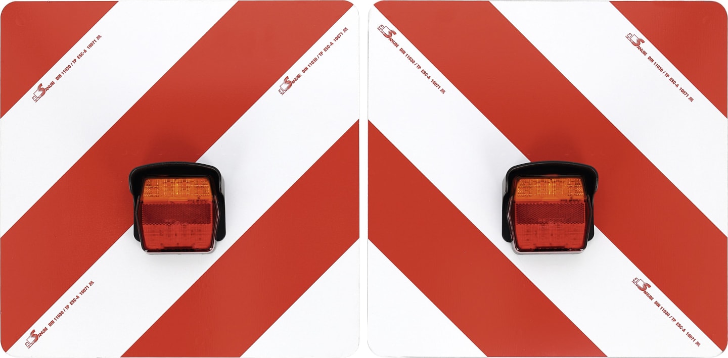 Warntafelsatz "Folie Typ 1" links/rechts 423 x 423 mm rot; weiß, beidseitig, LED-Positions-/Schlussleuchte, Blinkerausfallkontrolle, 4-polig, S1