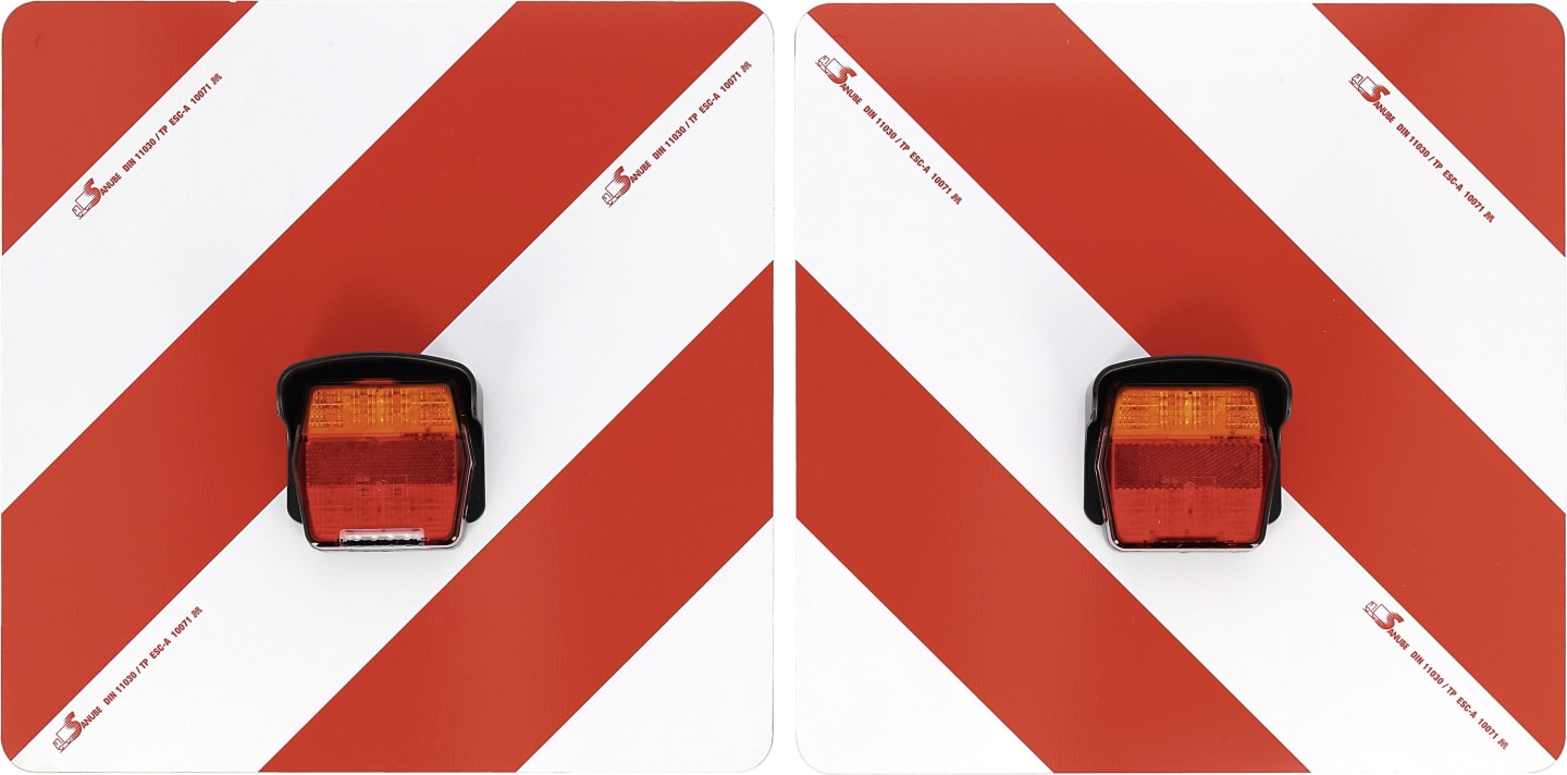 Warntafelsatz "Folie Typ 1" links/rechts 423 x 423 mm rot; weiß, einseitig, LED-Schlussleuchte, Blinkerausfallkontrolle, 4-polig, S1, Kabel 0,2 m
