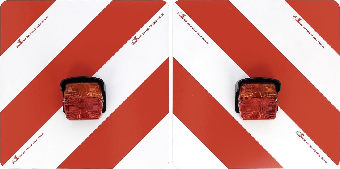 Warntafelsatz "Folie Typ 1" links/rechts 423 x 423 mm rot; weiß, einseitig, LED-Schlussleuchte, Blinkerausfallkontrolle, 4-polig, S1, Kabel 0,15 m
