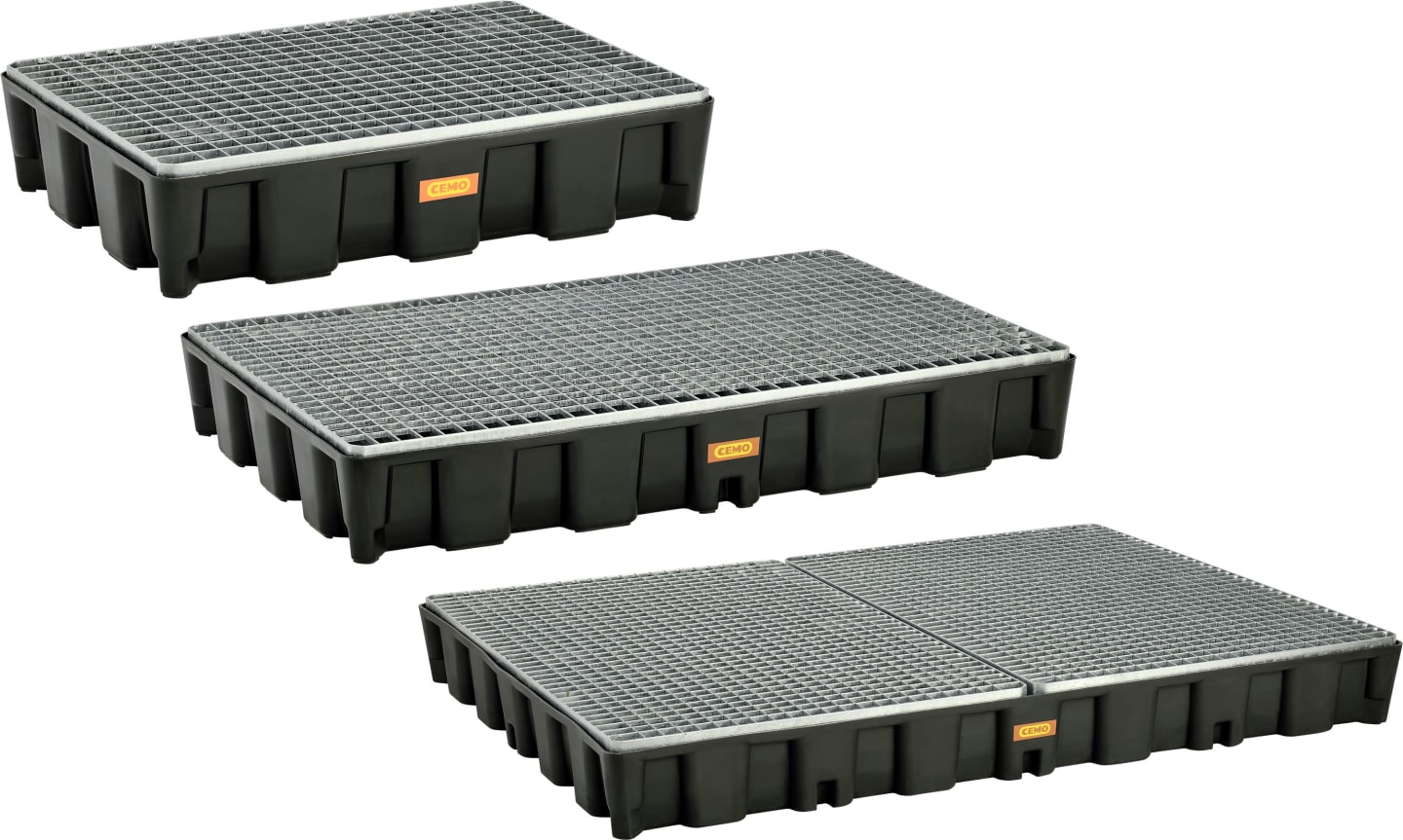 Cemo Auffangwanne "HD" aus HDPE (High Density Polyethylen) schwarz mit verzinktem Stahlgitterrost