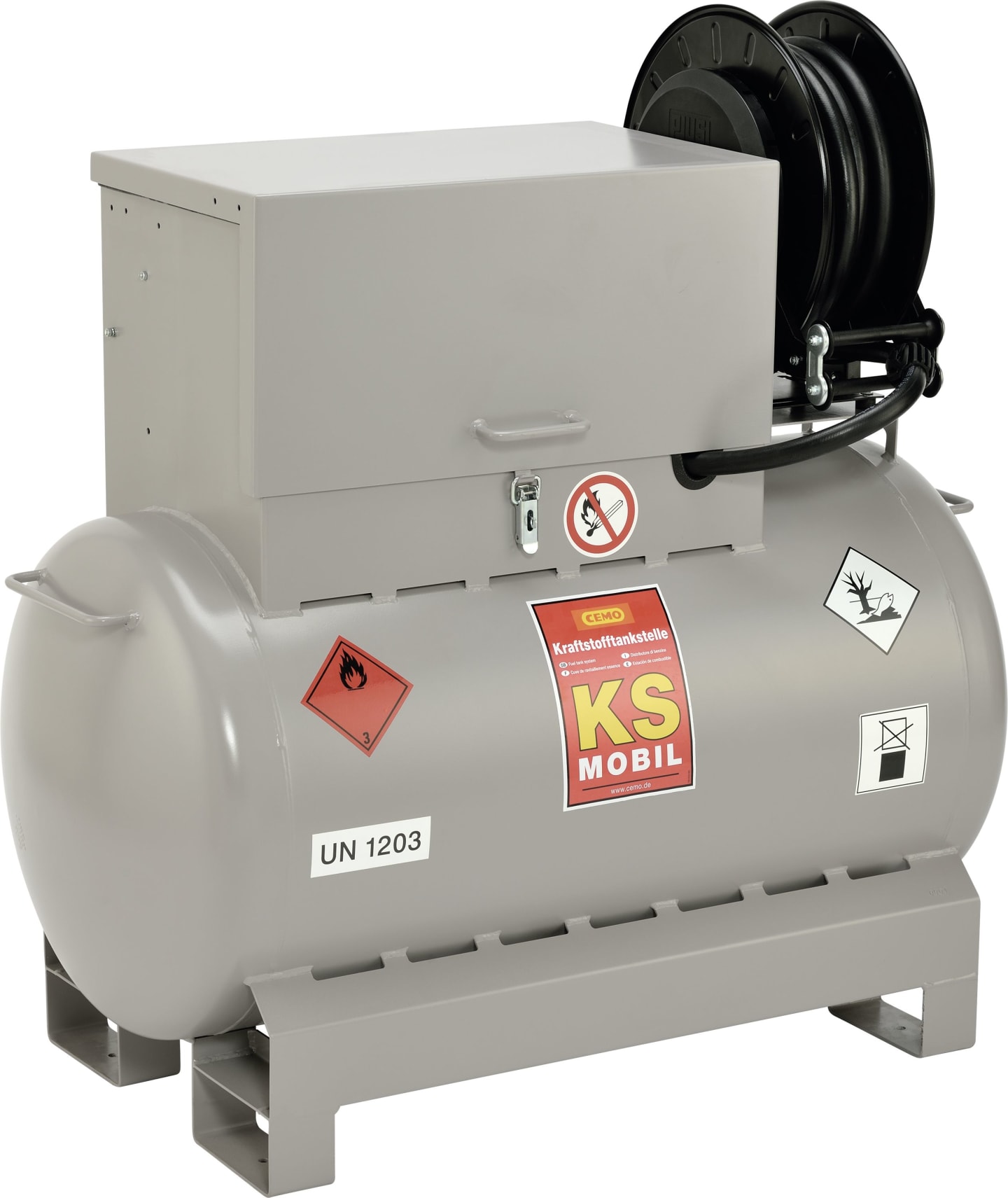 Cemo Tankanlage "KS mobil" 300 l, für Benzin; Öl-/Benzin-Mischungen, mobil, 12 V-Pumpe, ATEX, Automatik-Zapfpistole, 10995