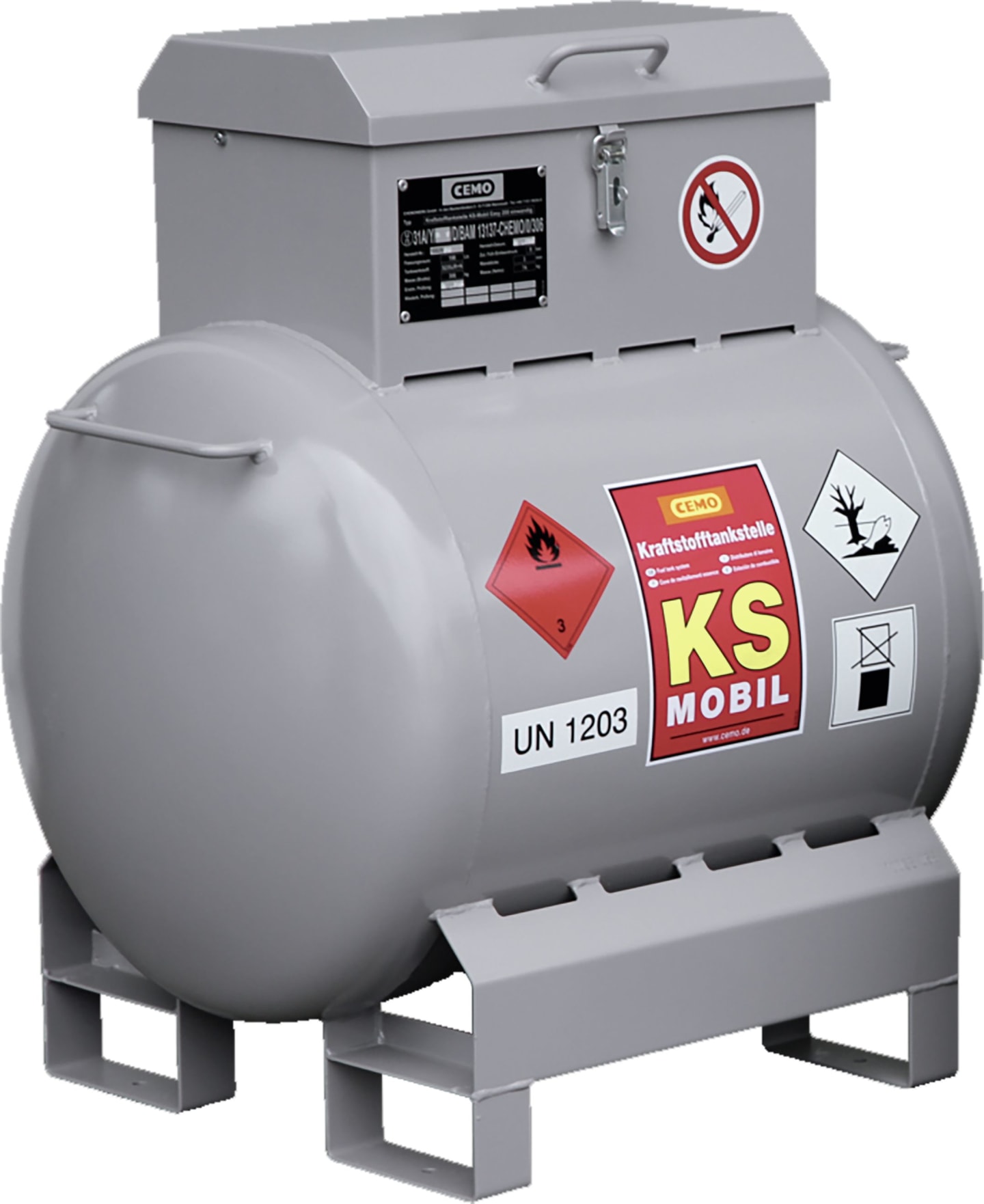 Cemo Tankanlage "KS mobil" 200 l, für Benzin; Öl-/Benzin-Mischungen, mobil, 12 V-Pumpe, ATEX, Automatik-Zapfpistole, 10755