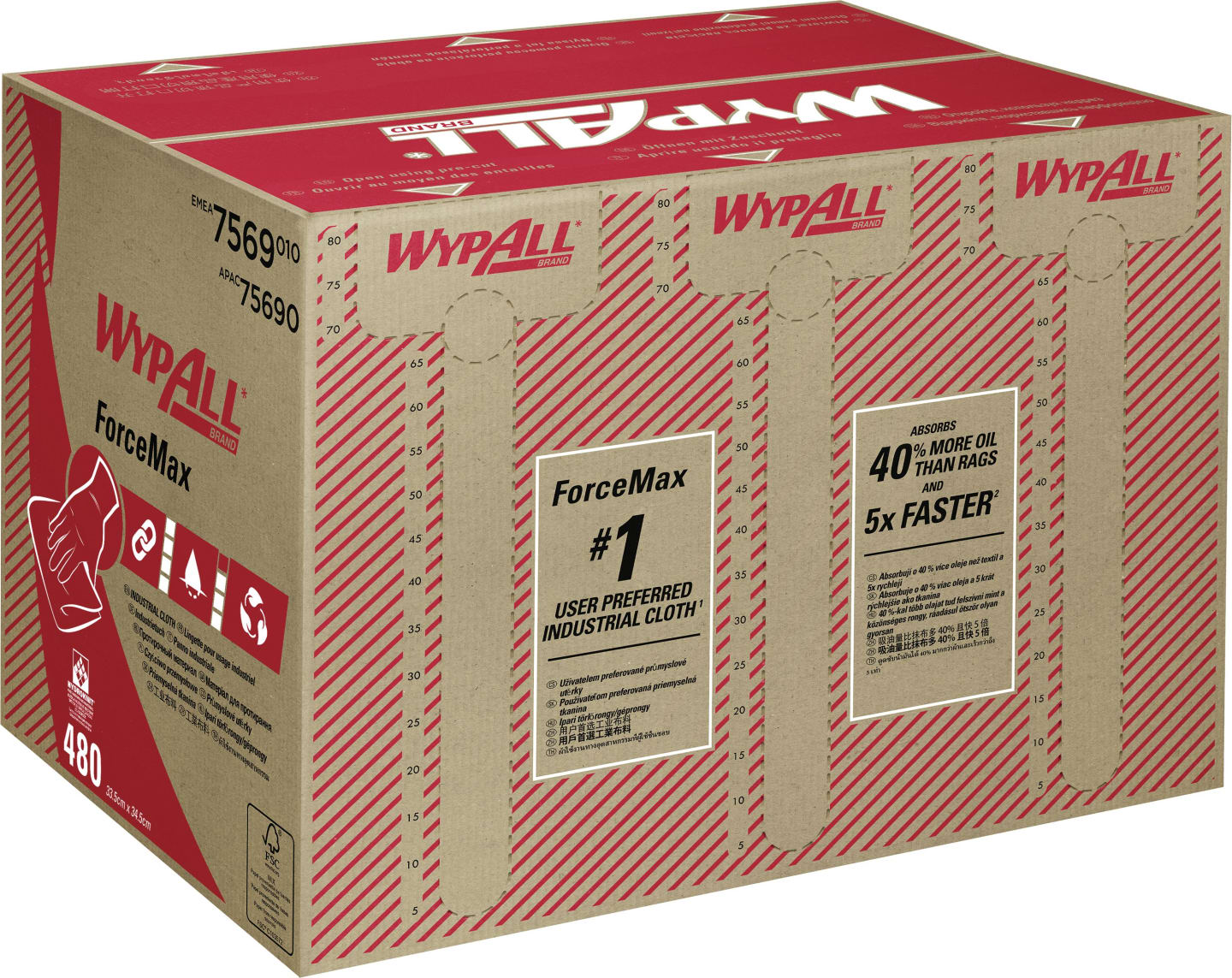 Falthandtuch "WypAll® ForceMax" L x B 335 x 345 mm, grau, 1-lagig, 1 Spenderbox á 480 Blatt
