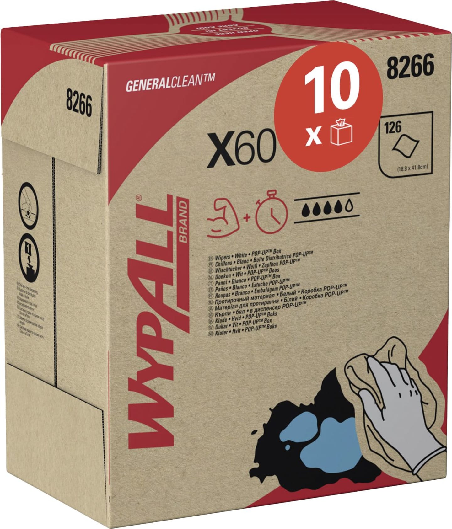 Putztuch "WypAll® X60 General Clean™" L x B 418 x 188 mm, weiß, 1-lagig, 10 x Spenderbox á 126 Tücher (1.260 Tücher), 8266