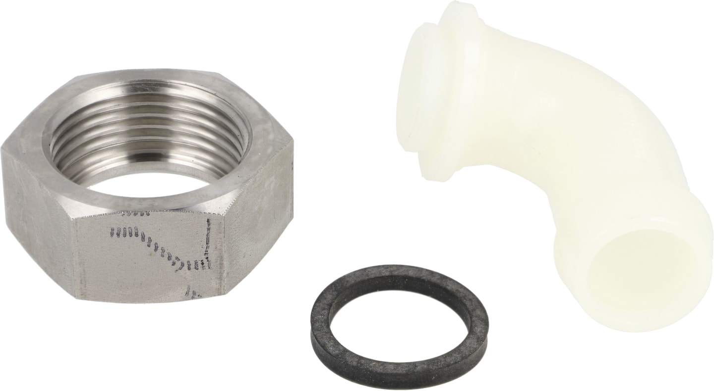Holder Winkelverschraubung 90 ° mit Überwurfmutter 1" und Dichtung für 22 mm Schlauch Druckseite, 023620