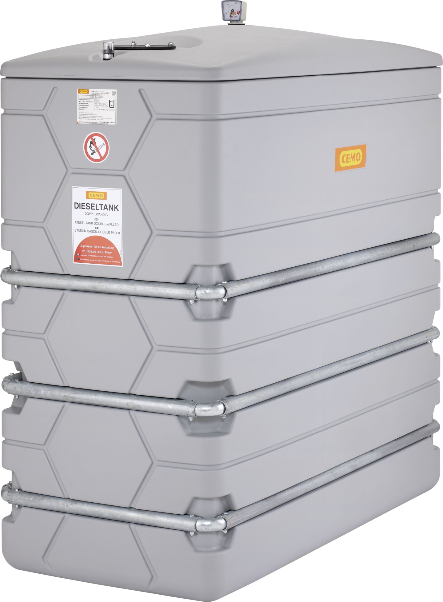 Cemo Lagertank "Cube Slimline Outdoor" 2.000 l, für Diesel; Biodiesel; Heizöl, stationär, ohne Zubehör, ohne Pumpe, 11664