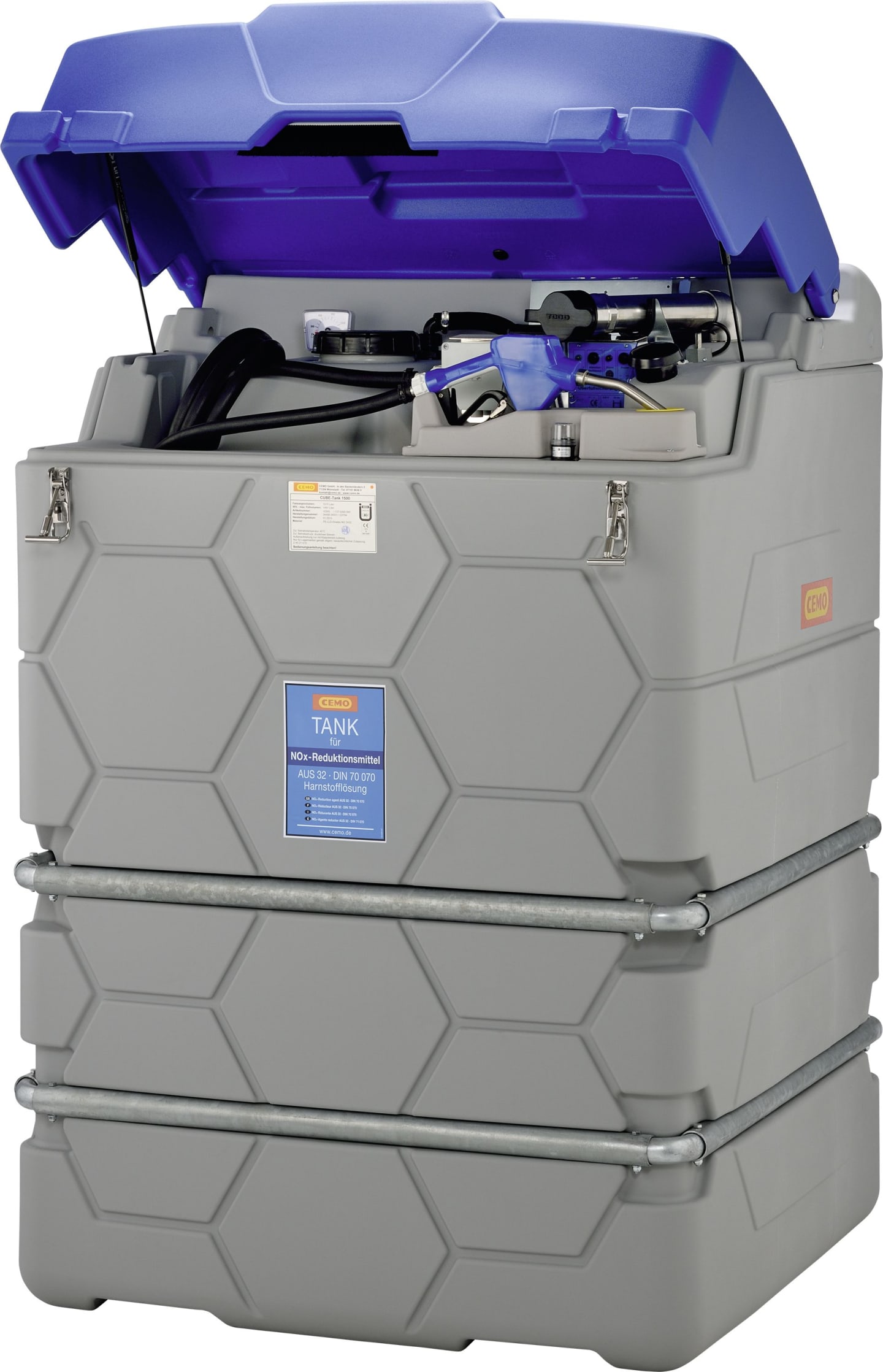 Cemo Tankanlage "Cube Adblue® Outdoor Basic" 2.500 l, für AdBlue®, stationär, 230 V-Pumpe, mit Deckel und Heizlüfter, 10304