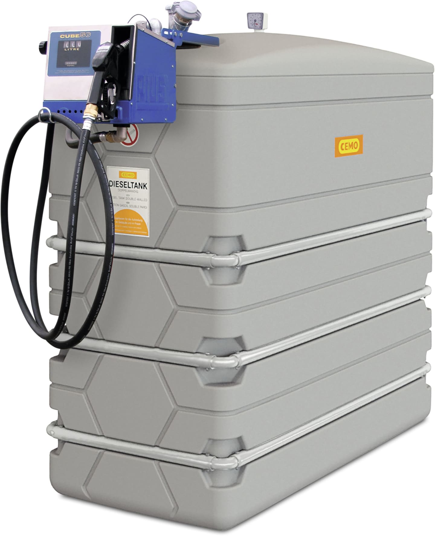 Cemo Tankanlage "Cube Slimline" 2.000 l, für Diesel; Biodiesel, stationär, 230 V-Pumpe, mit Zubehör-Paket zur Aufstellung im Freien, 11682