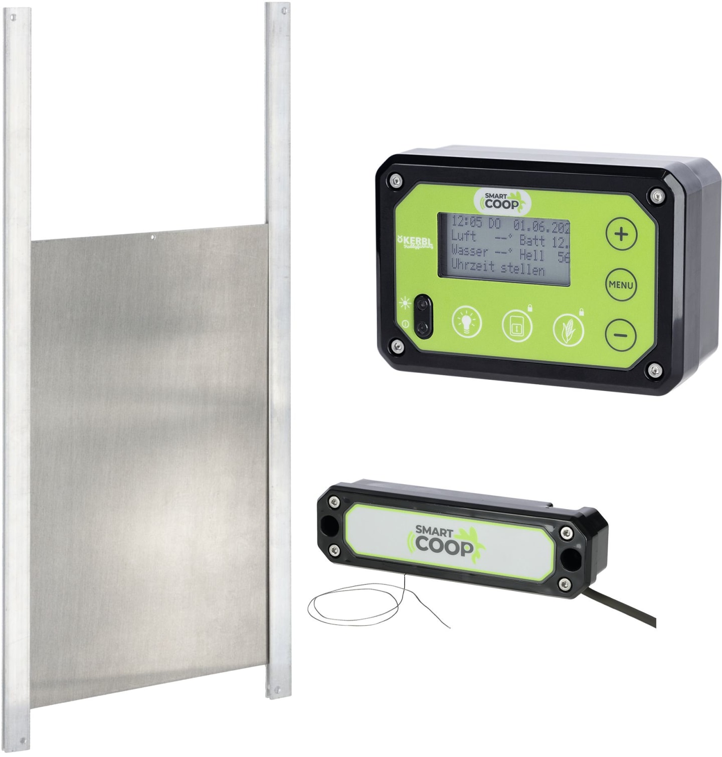 SmartCoop Hühnerklappe vertikal, inkl. Führungsschienen und Türöffner mit Seilzug, für Geflügelställe, 70570