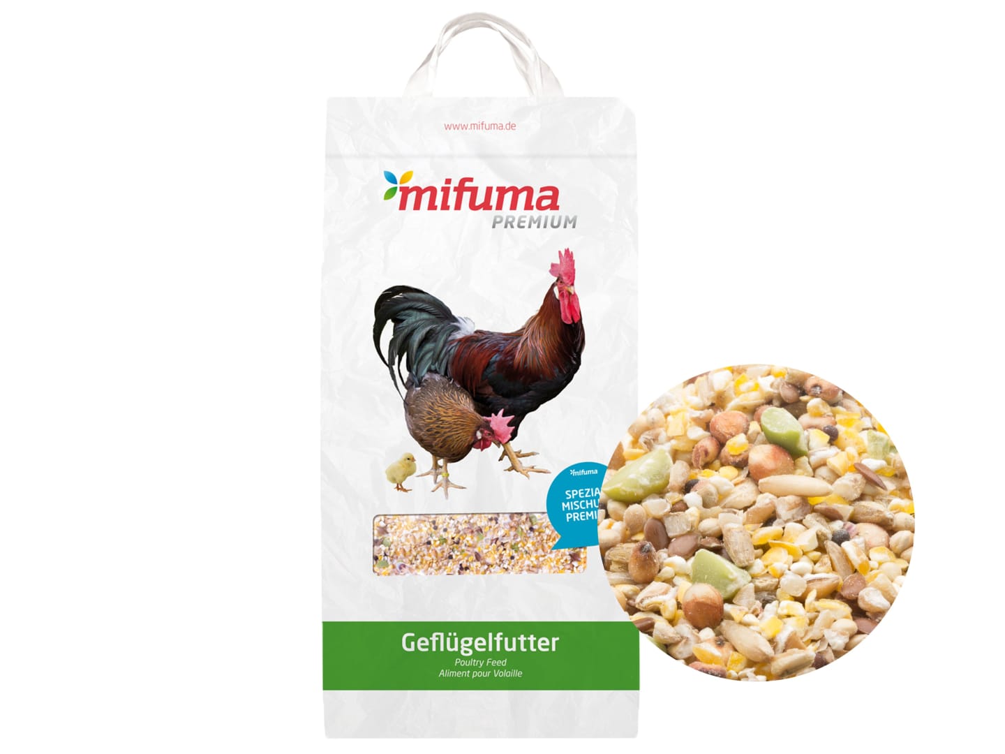 Mifuma Spezialmischung Premium feinkrümeliges Ergänzungsfutter für alle Rasse- und Ziergeflügelarten, insbesondere Küken gegrützt 5 kg Sack