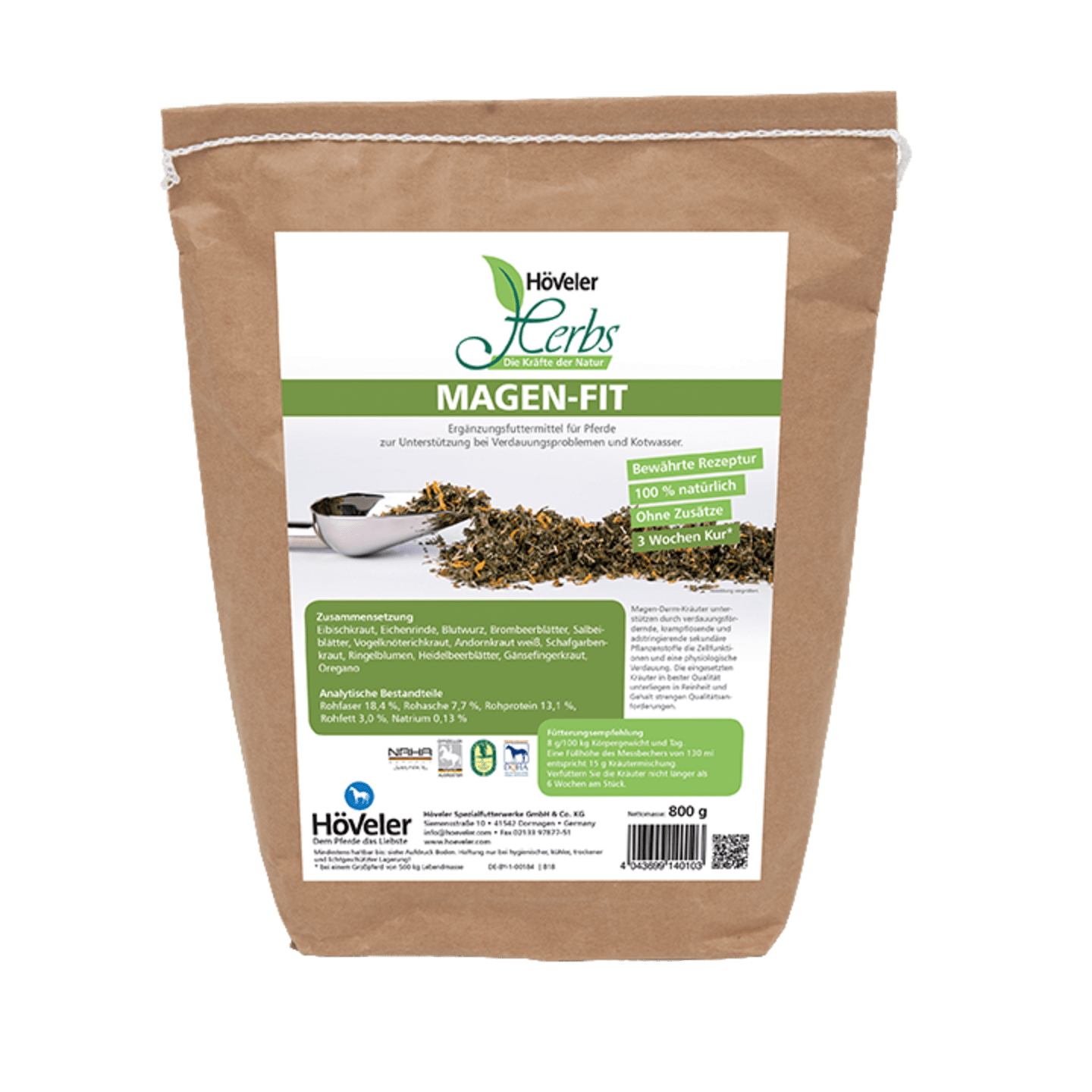 Höveler Herbs MAGEN-FIT Kräutermischung mit Eichenrinde und Blutwurz 800 g Beutel