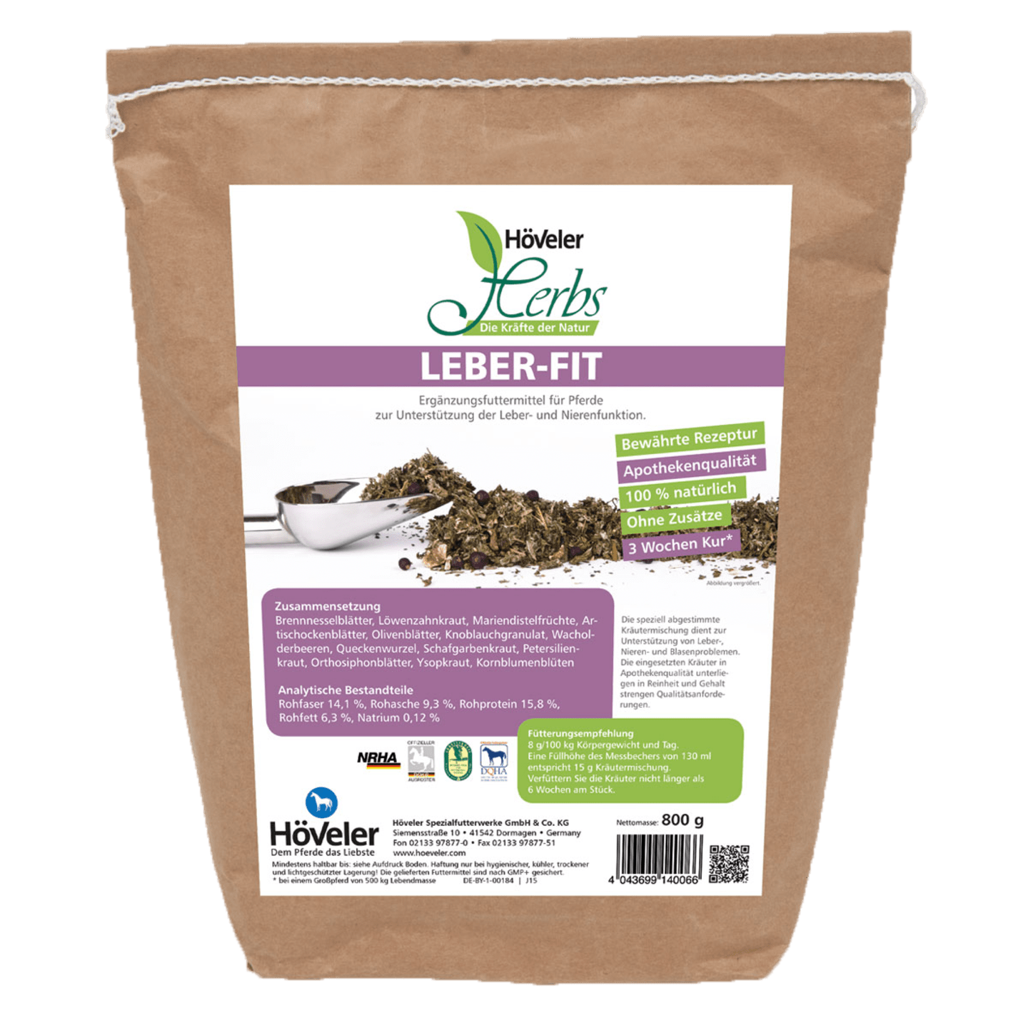 Höveler Herbs LEBER-FIT Kräutermischung mit Mariendistel und Artischocke 800 g Beutel