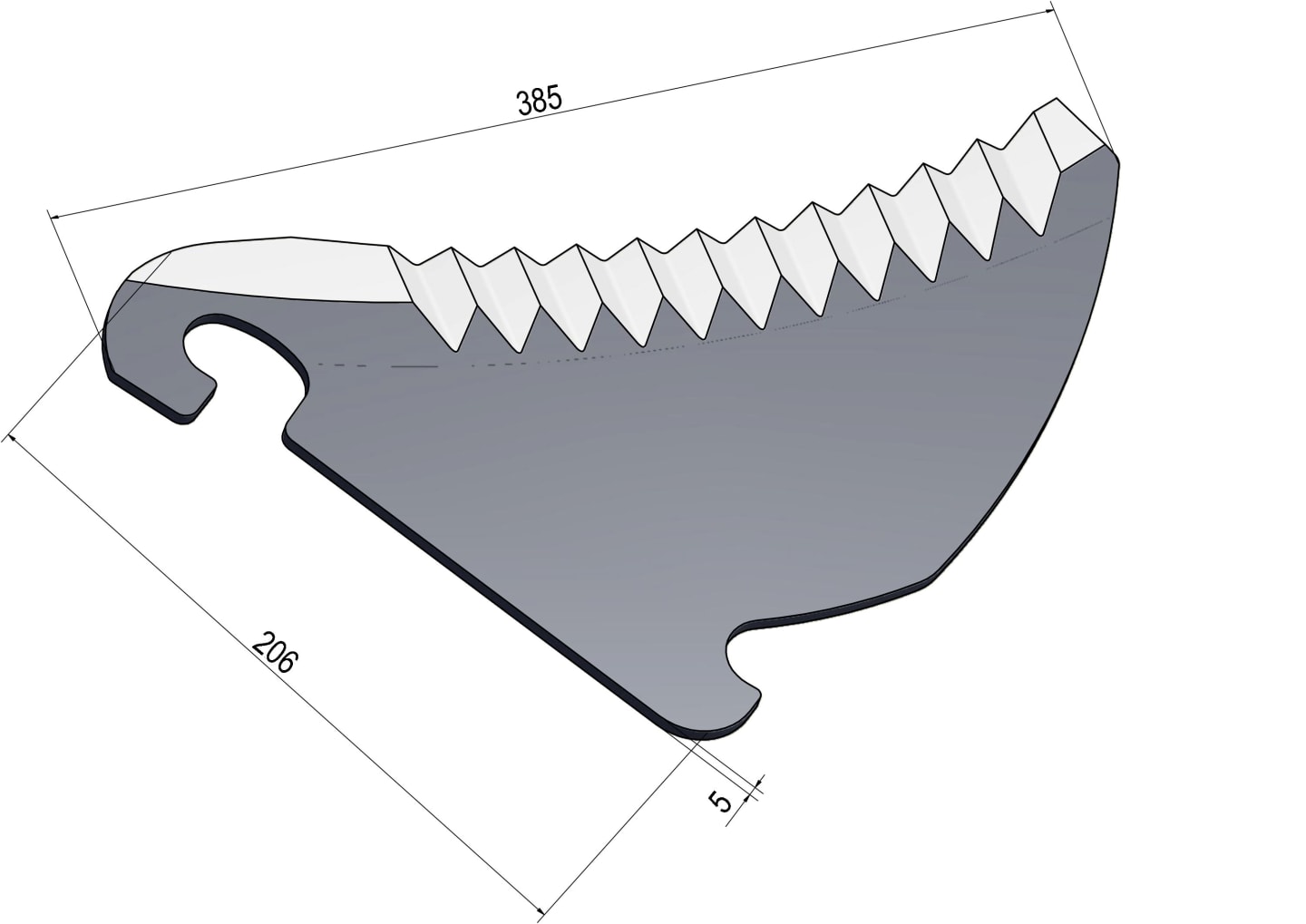 MWS Messer 385 x 206 x 5 mm für Presse Claas, 30-0350-70-01-2