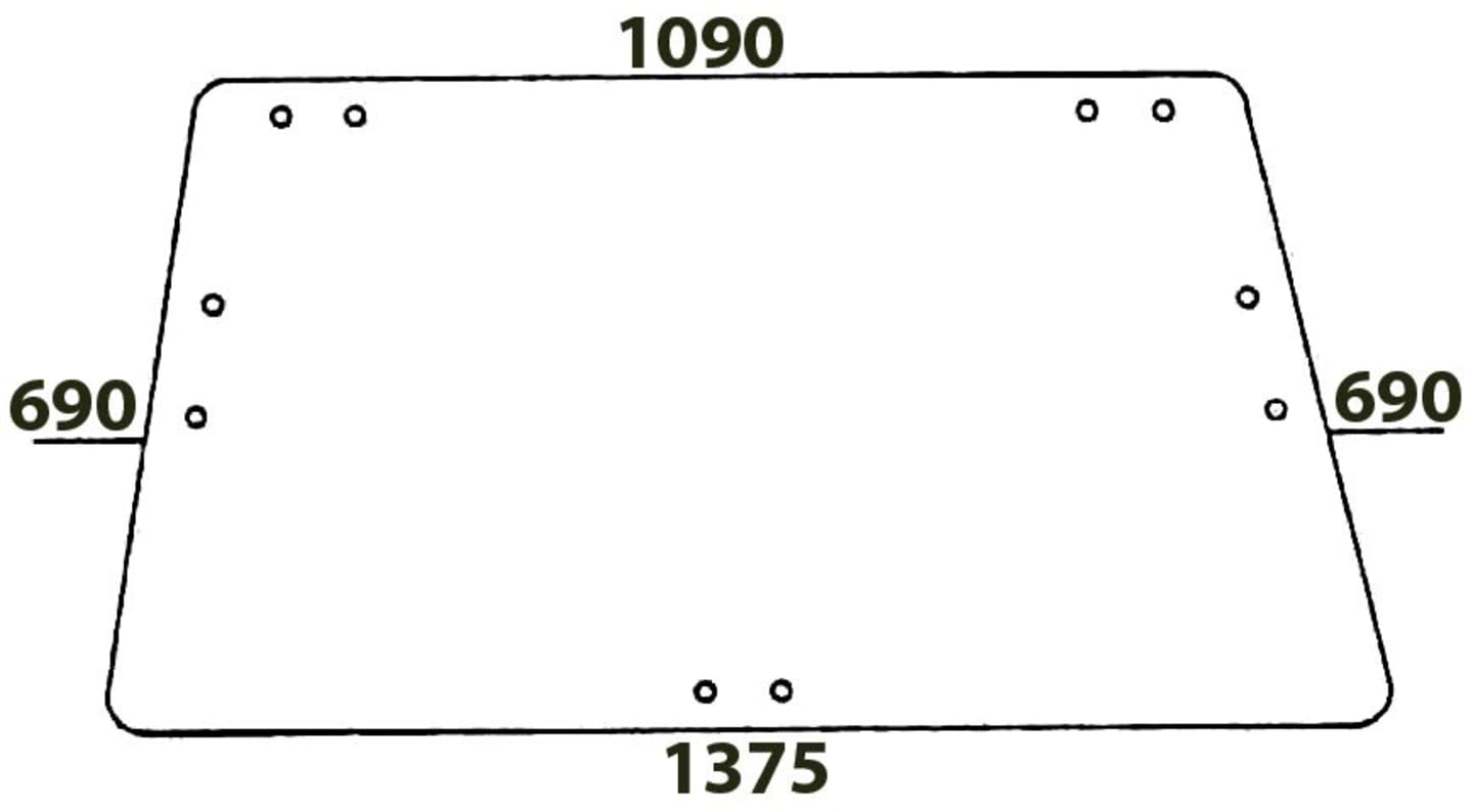 Front-/Heckscheibe, grün, 2-Loch-Befestigung, alte Ausführung, aufklappbar, für Deutz-Fahr DX, Kabine DX
