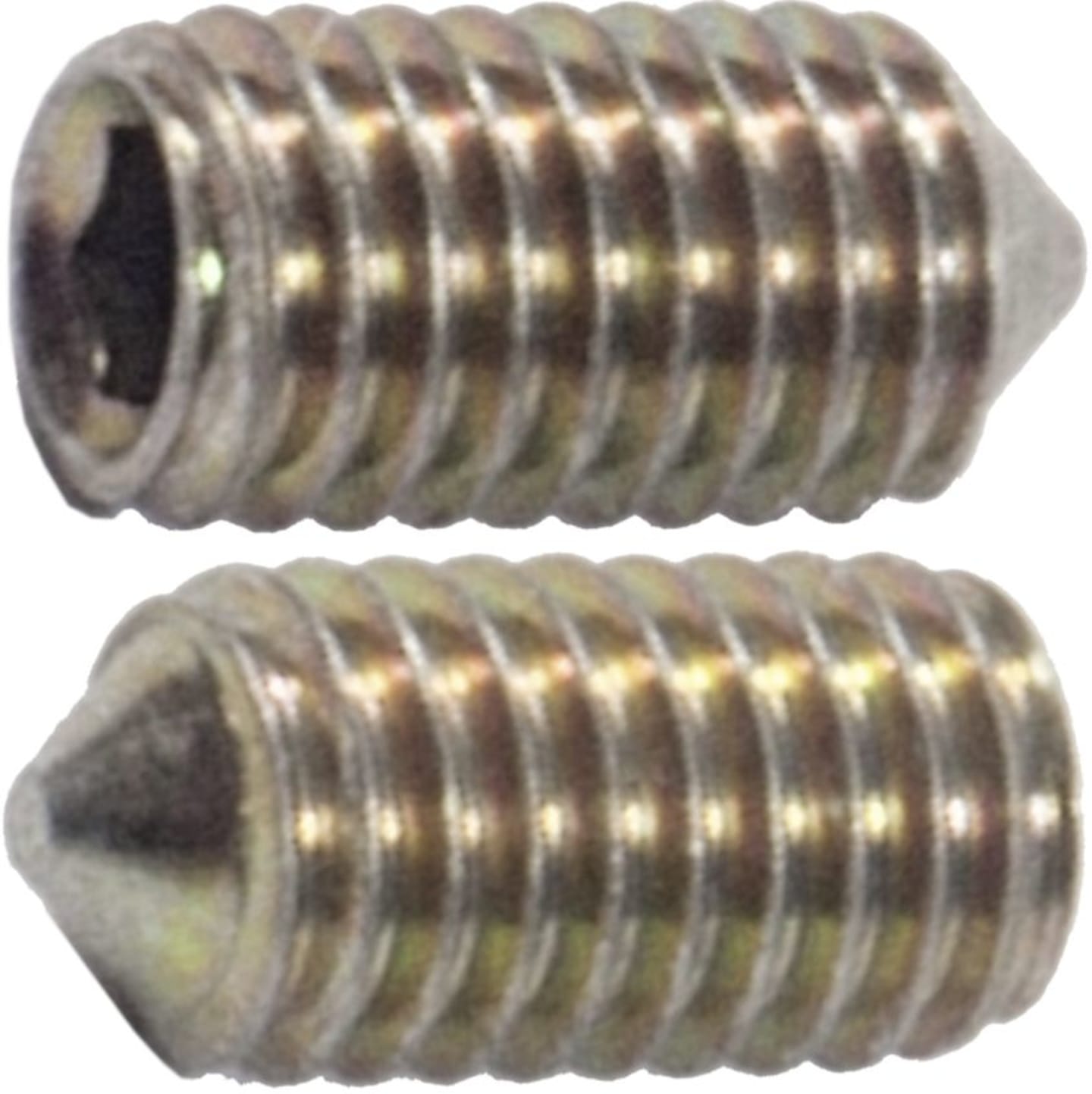 Madenschraube M 6 x 12 mm, Stahl, verzinkt; gelb passiviert (A2C), Innensechskant, abgeflachte Spitze, 02566612
