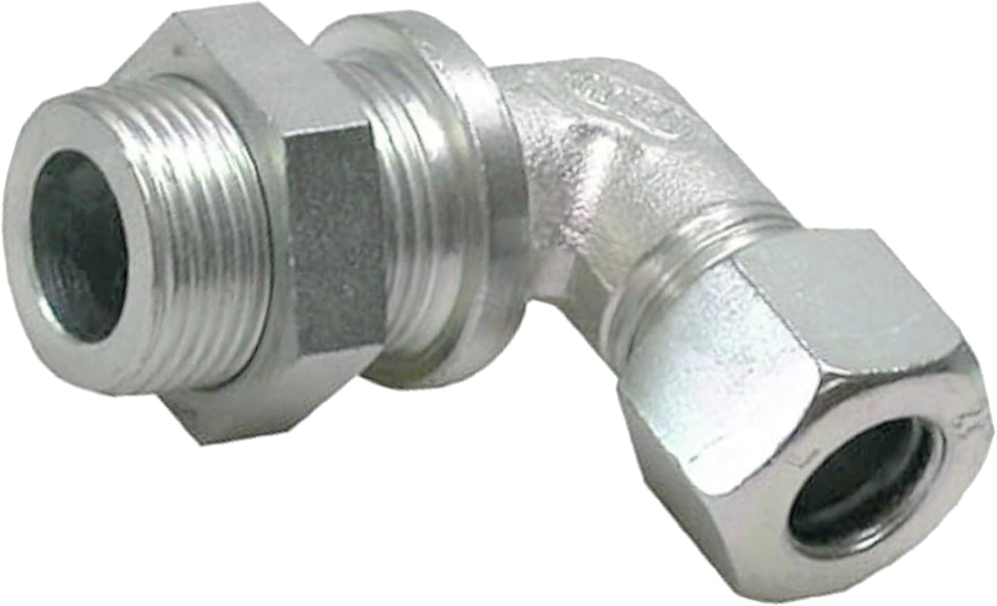 Winkel-Einschraubverschraubung "WE-LM", 90 °, M 14 x 1,5 AG, Schott M 14 x 1,5, Druckluft, Aussenkung 24°