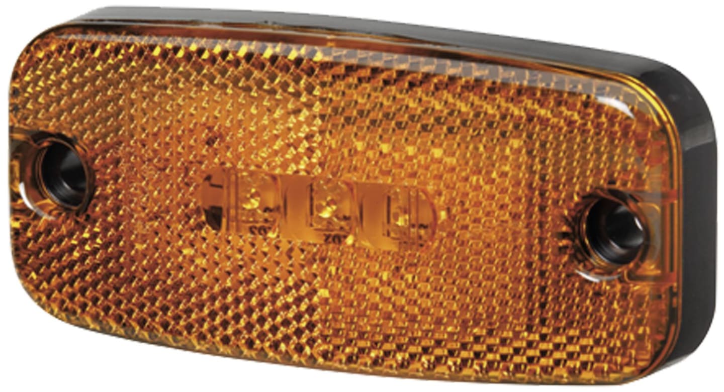 Hella® LED-Positionsleuchte quadratisch, seitlich links/rechts, orange, 111,3 x 51,3 x 22 mm, ohne Halter, E9 1553, 2PS 357 008-001