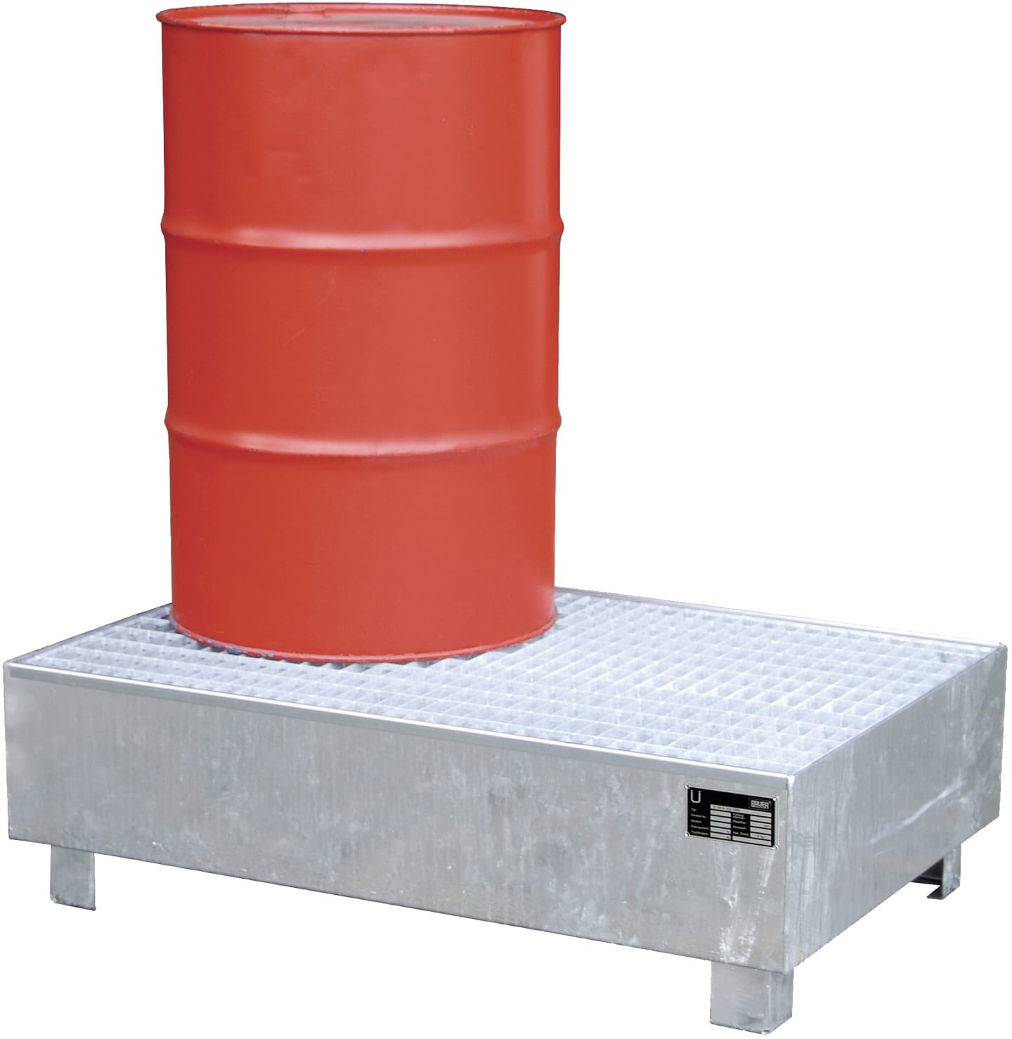 BAUER® SÜDLOHN Auffangwanne "WM 2/200 v" für 2 x 200 l-Fass, 1.200 x 365 x 800 mm, Auffangvolumen max. 215 l, feuerverzinkt, mit Gitterrost