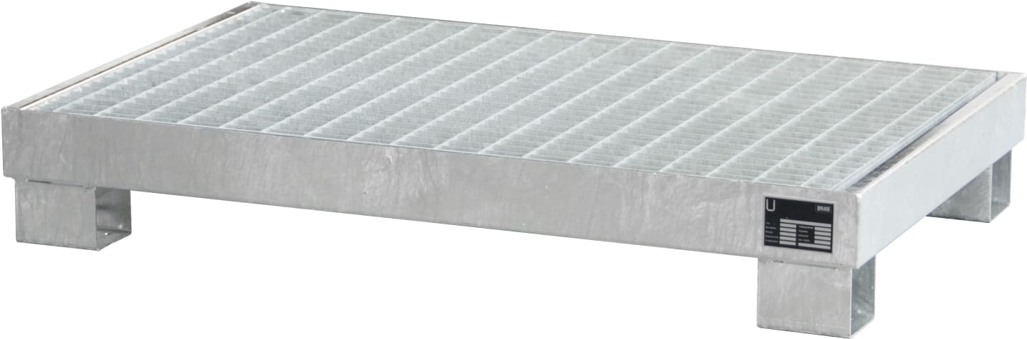 BAUER® SÜDLOHN Auffangwanne "AW 60-3/M v" Auffangvolumen max. 74 l, für 6 x 60 l-Fass, mit Gitterrost, verzinkt