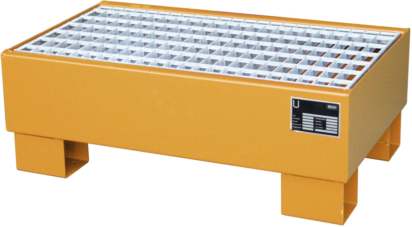 BAUER® SÜDLOHN Auffangwanne "AW 60-1/M" Auffangvolumen max. 61 l, für 2 x 60 l-Fass, mit Gitterrost, lackiert gelborange (RAL 2000)