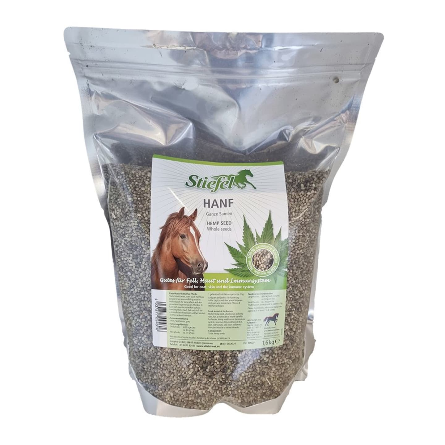 Stiefel Hanfsamen wertvolle Vitamine, Mineralien und Fettsäuren fürs Pferd getrocknet 1,6 kg Beutel