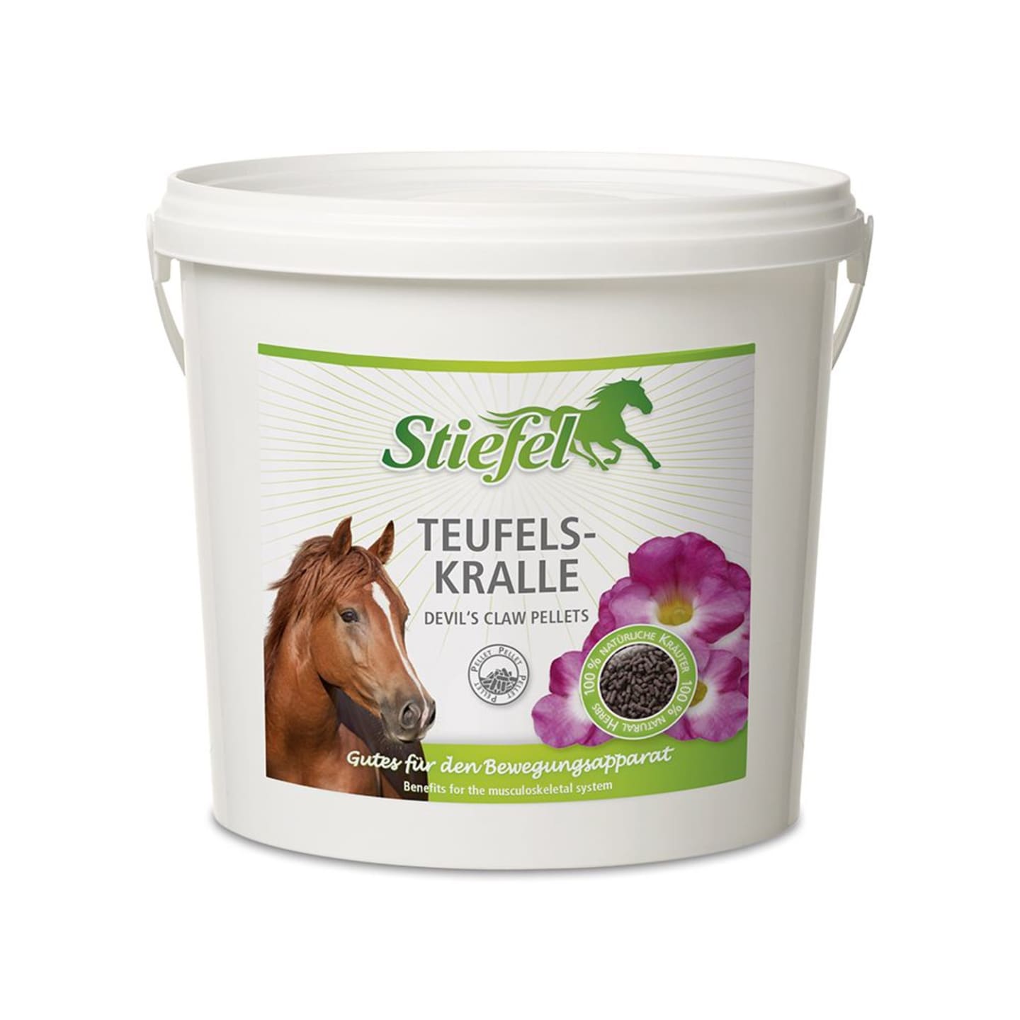 Stiefel Teufelskralle mit Wirkstoffen für den Bewegungsapparat von Pferden Pellet 1 kg Eimer