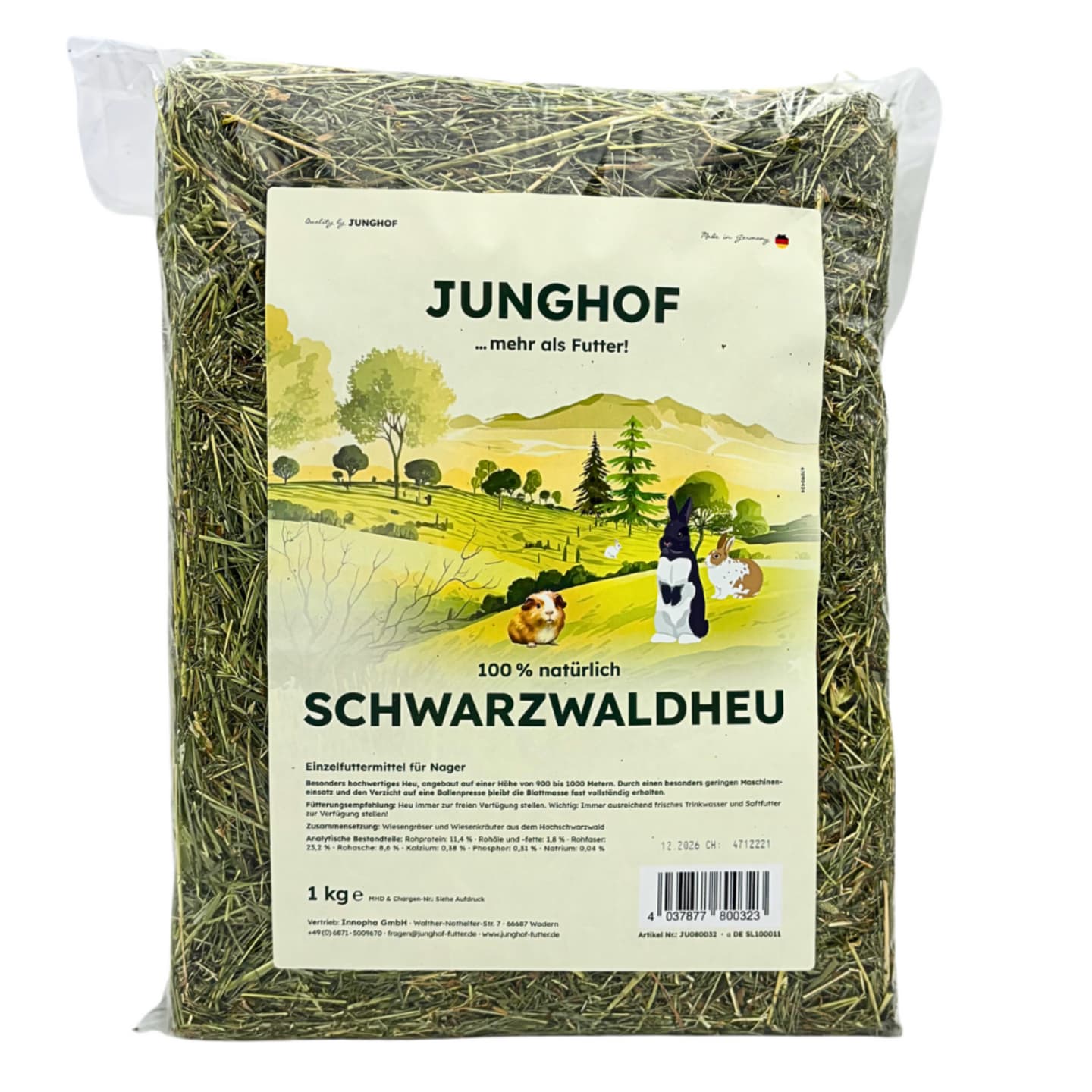 Junghof Schwarzwaldheu mit Wiesengräsern und Kräutern getrocknet 1 kg Beutel