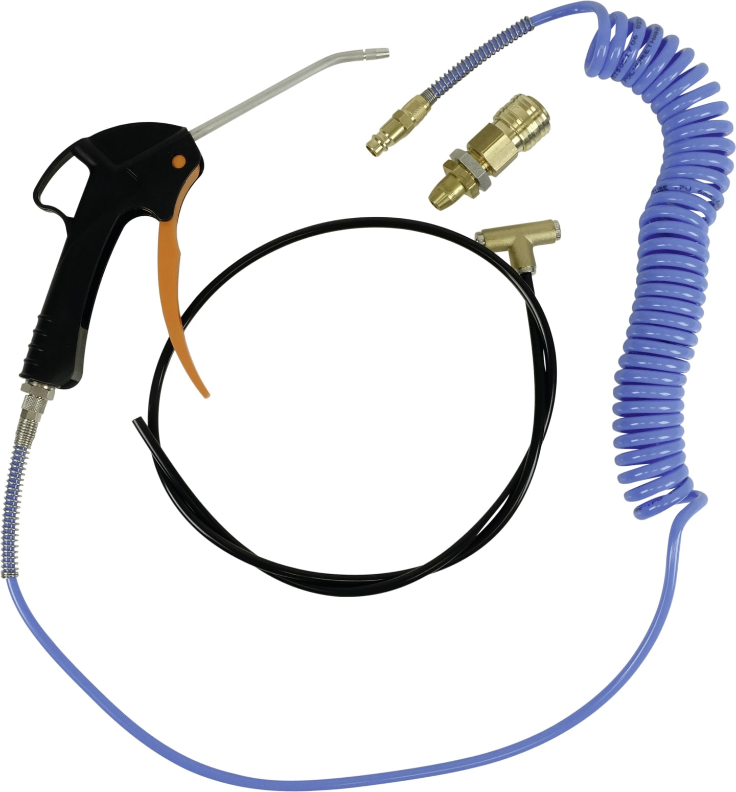 Blaspistole "Standard" mit Spiralschlauch, Stecker, Muffe mit Verschraubung, T-Stück, PA-Rohr
