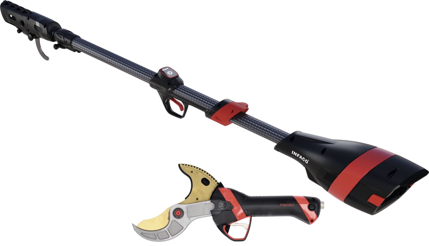INFACO® Akku-Astschere "Electrocoup F3020" Maxi, mit Verlängerung 247 – 402 cm, Akkuschacht für Äste bis 55 mm, F3020X/P9T210B