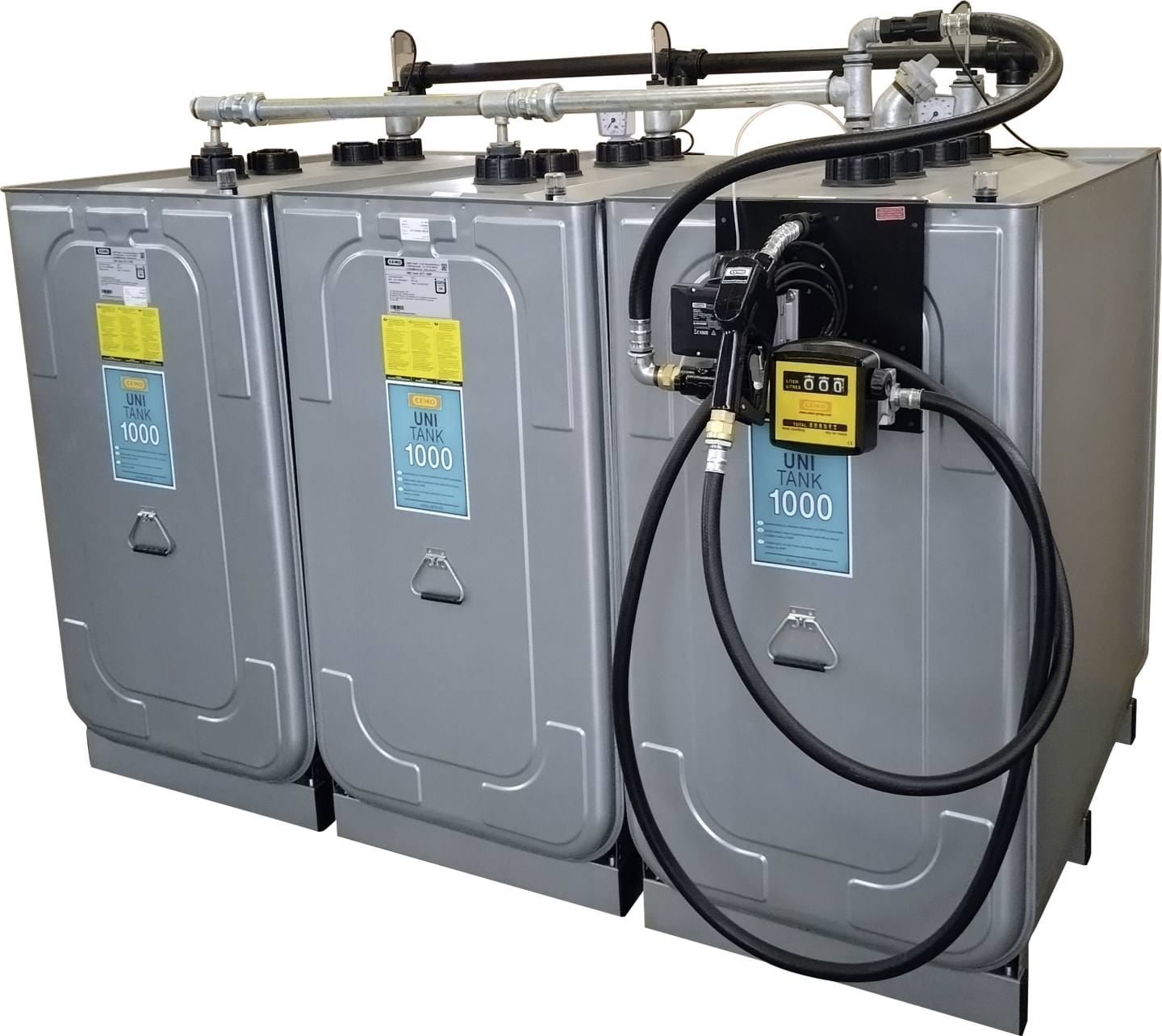 Cemo Tankanlage "Uni" 3.000 l, für Diesel; RME, stationär, 230 V-Pumpe, stationär, 3 x 1.000 Liter-Tank, 10226